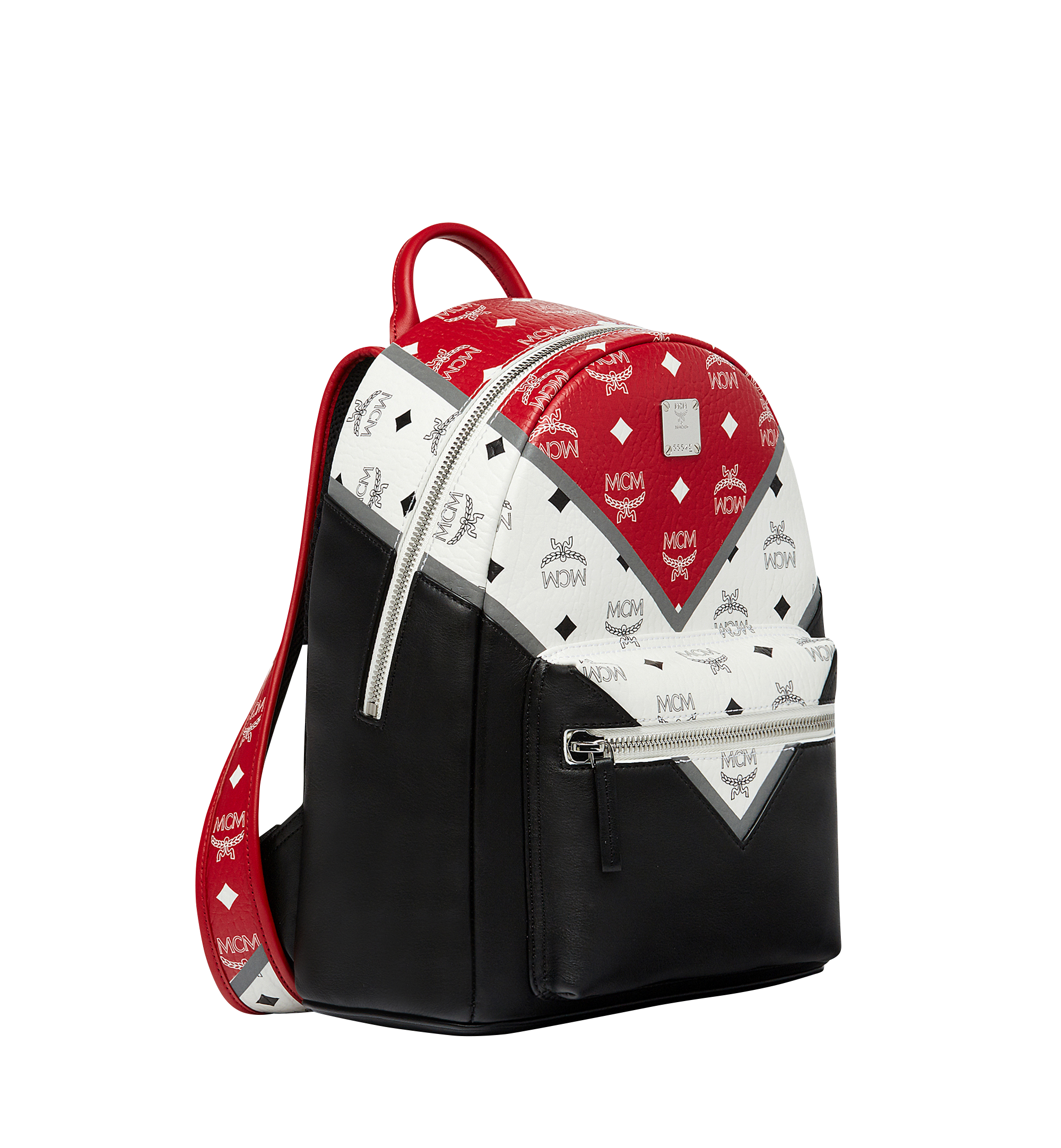 MCM Stark Chevron Backpack in Visetos Colorblock Leather Black MMK8SVE77BK001 Alternate View 1