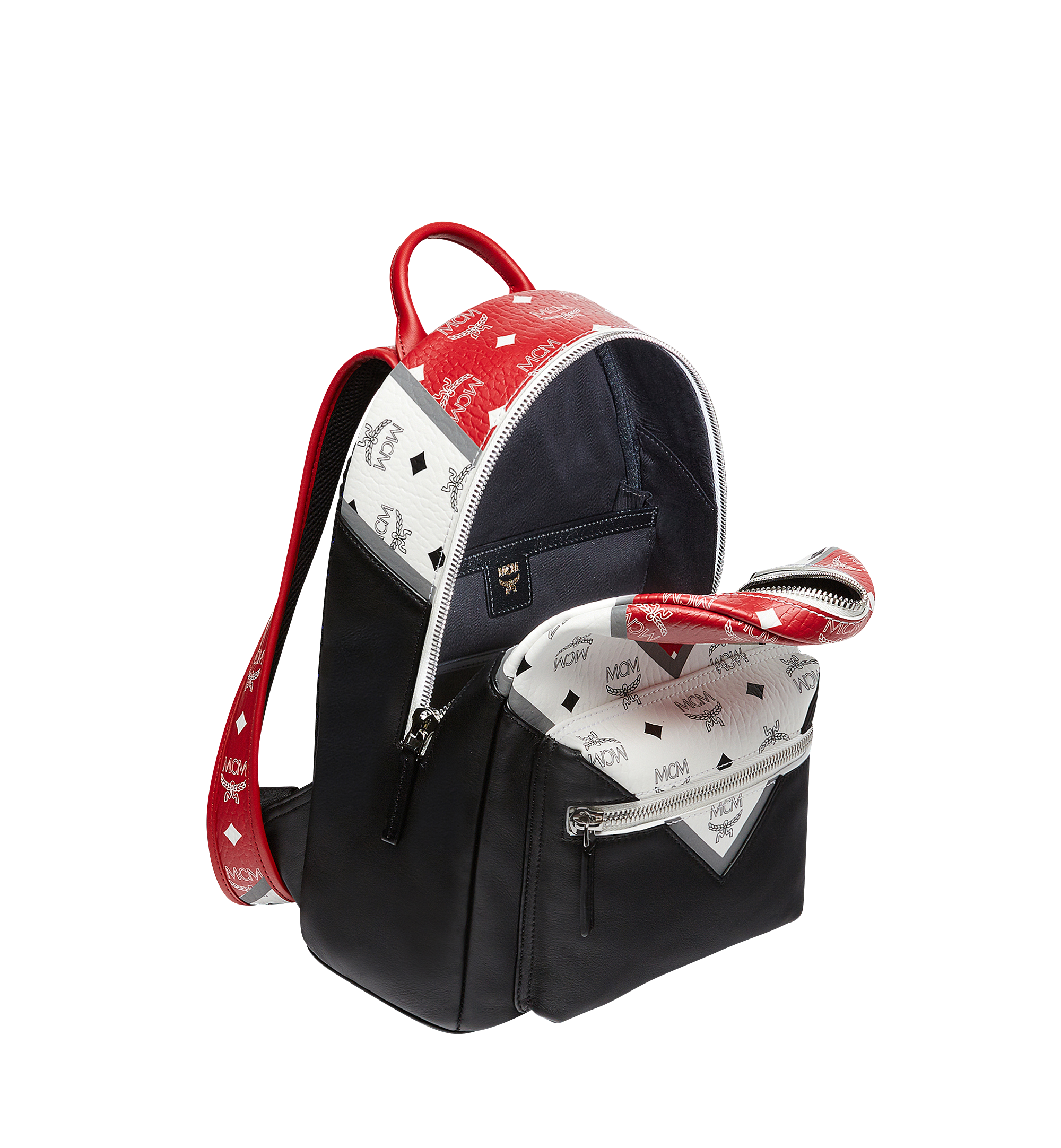 MCM Stark Chevron Backpack in Visetos Colorblock Leather Black MMK8SVE77BK001 Alternate View 4