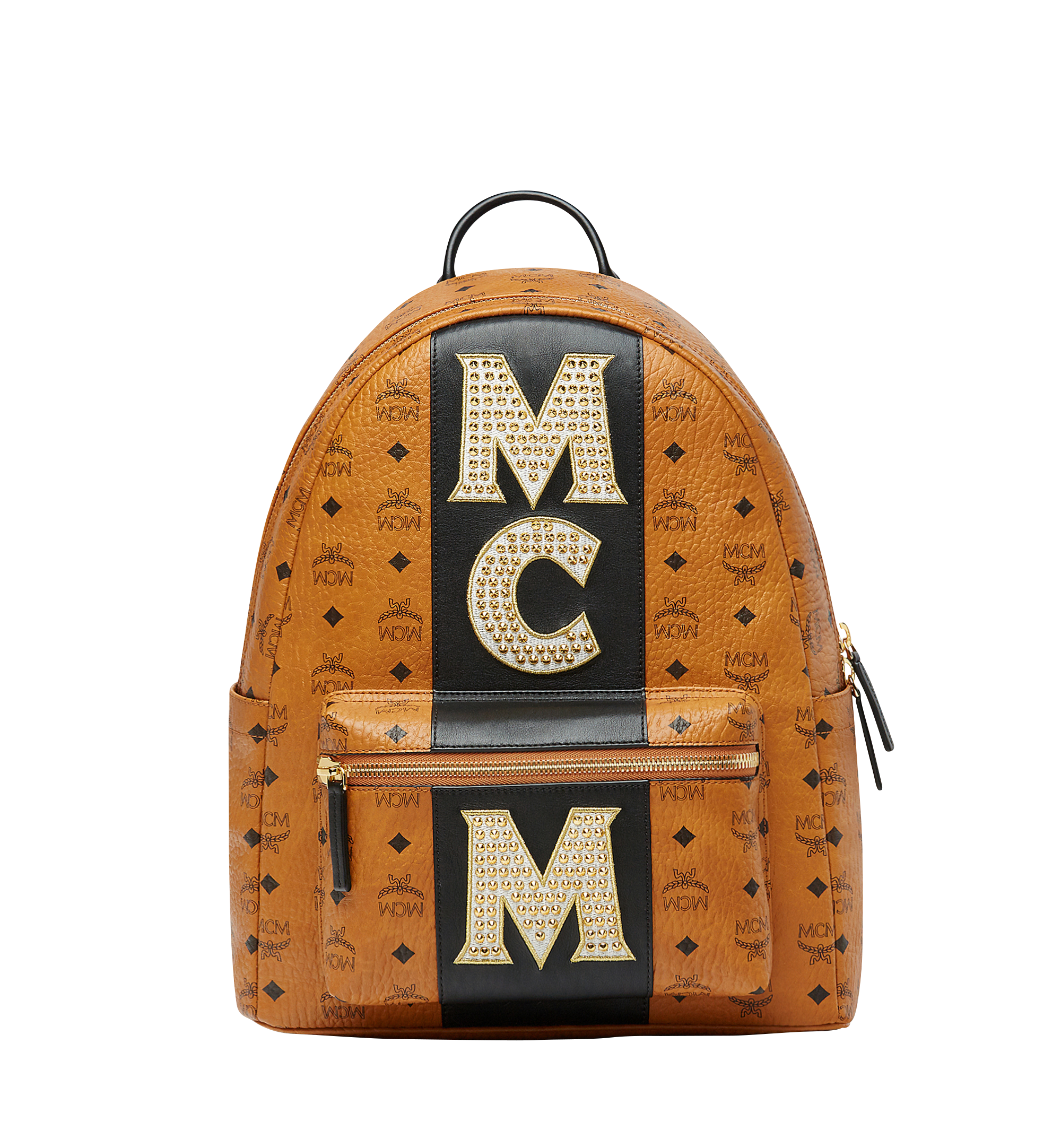 MCM Stark Logo Stripe Backpack in Visetos Cognac MMK8SVE82CO001 Alternate View 1