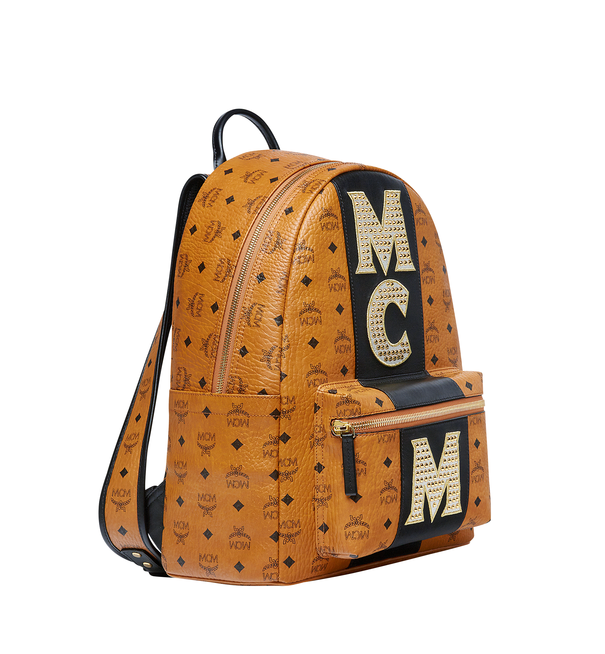 MCM Stark Logo Stripe Backpack in Visetos Cognac MMK8SVE82CO001 Alternate View 1