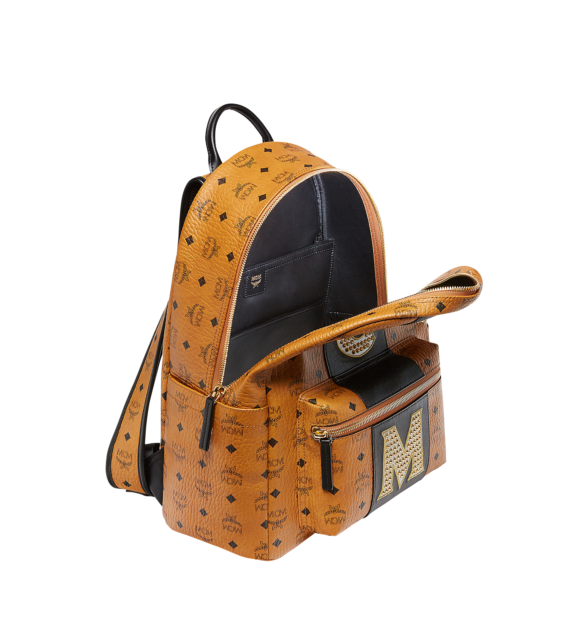 Medium Stark Logo Stripe Backpack in Visetos Cognac MCM SE