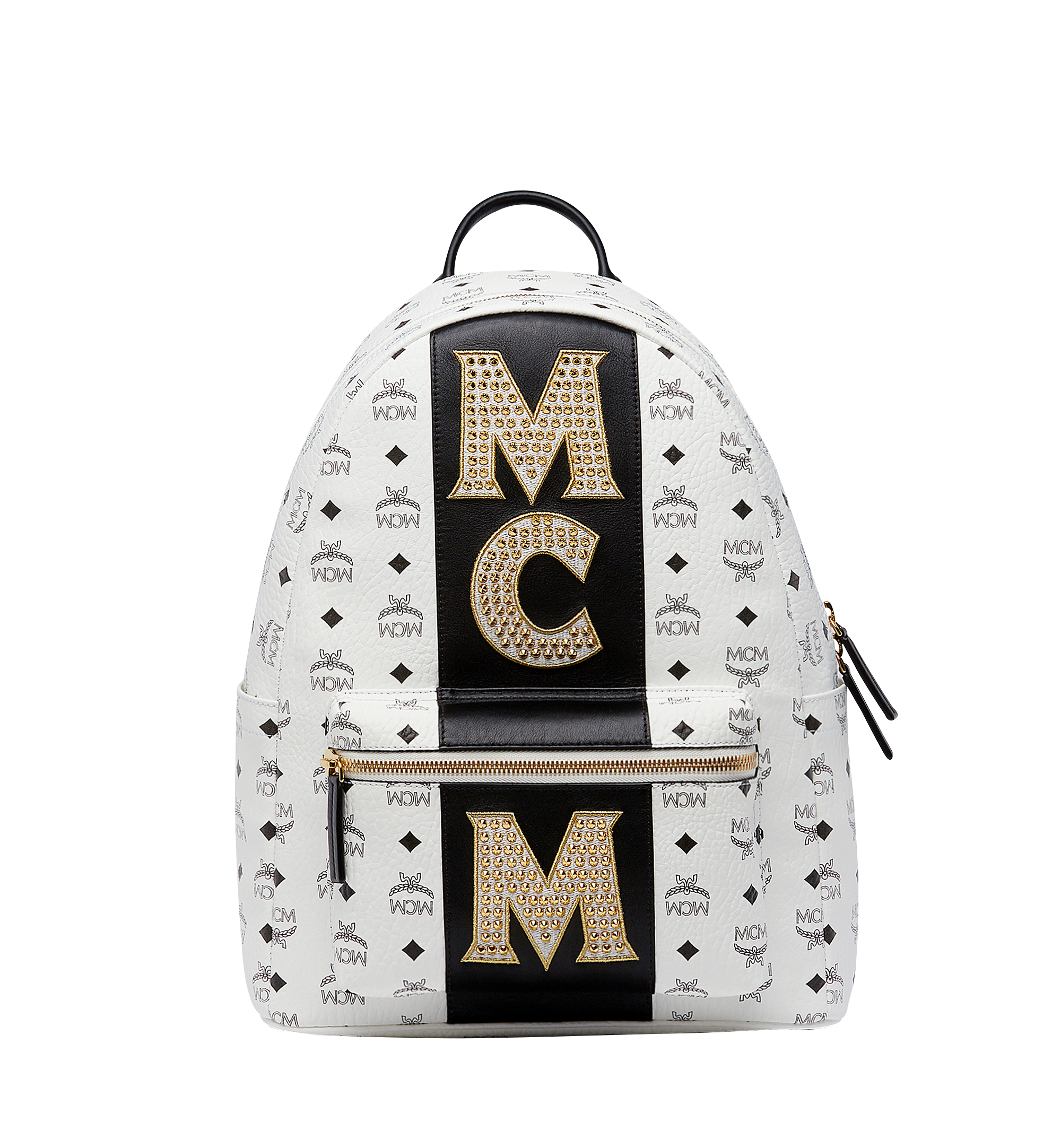 MCM Stark Logo Stripe Backpack in Visetos White MMK8SVE82WT001 Alternate View 1