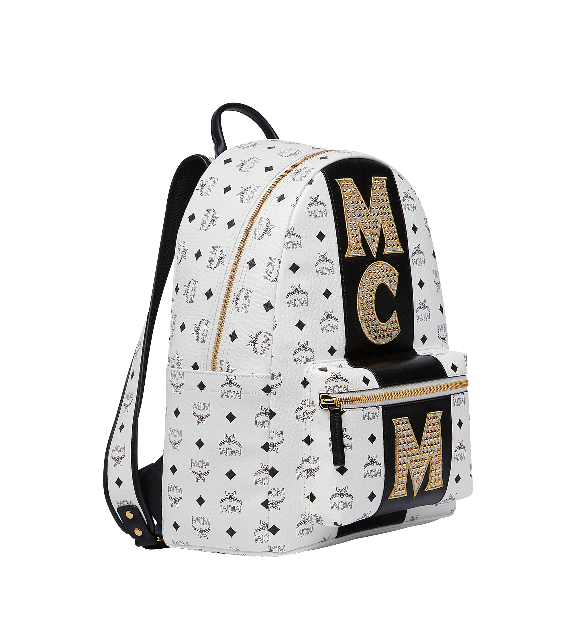 MCM Stark Logo Stripe Backpack in Visetos White MMK8SVE82WT001 Alternate View 1