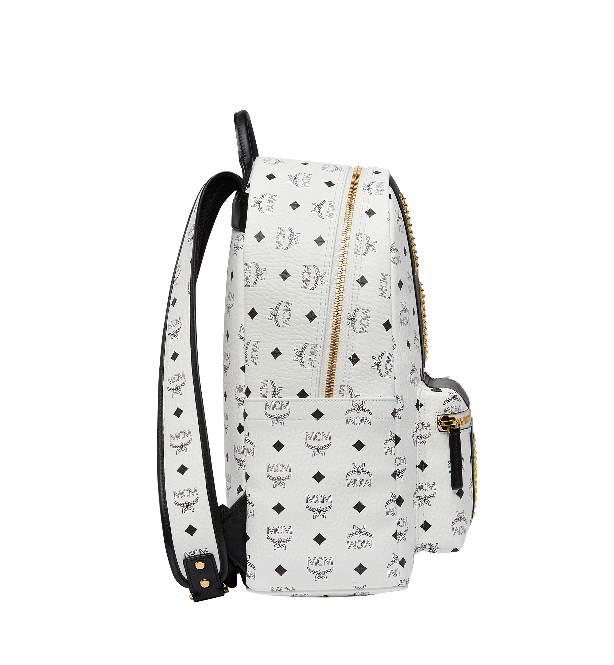 Medium Stark Logo Stripe Backpack in Visetos White MCM FR