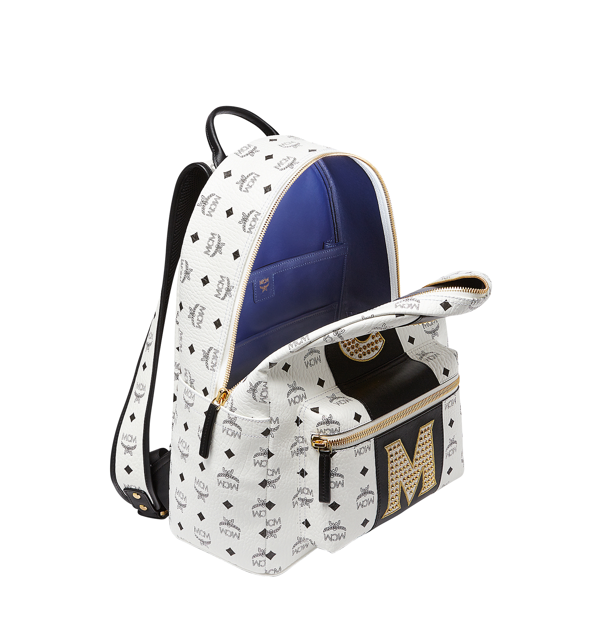 MCM Stark Logo Stripe Backpack in Visetos White MMK8SVE82WT001 Alternate View 4