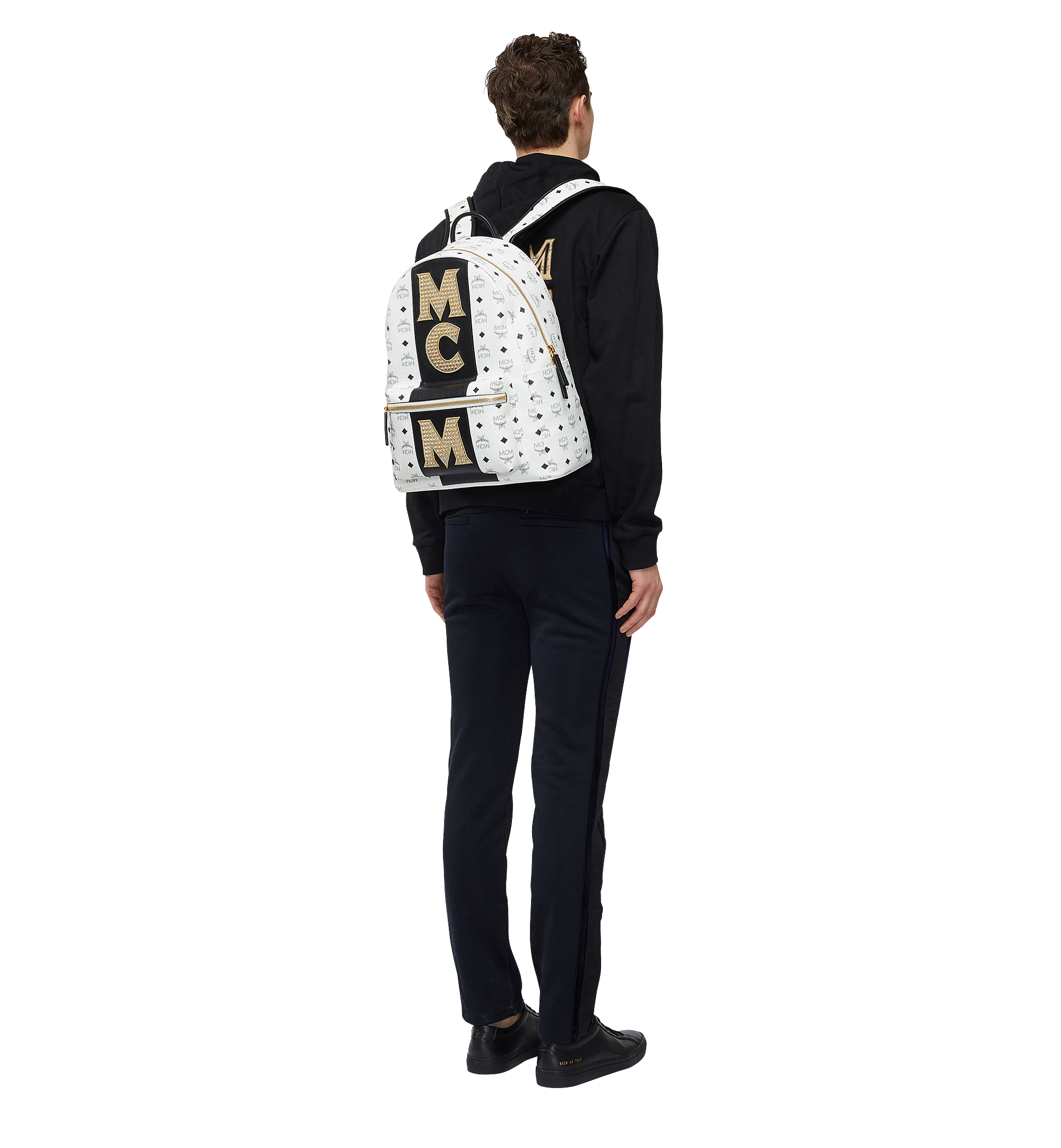 MCM Stark Logo Stripe Backpack in Visetos White MMK8SVE82WT001 Alternate View 5