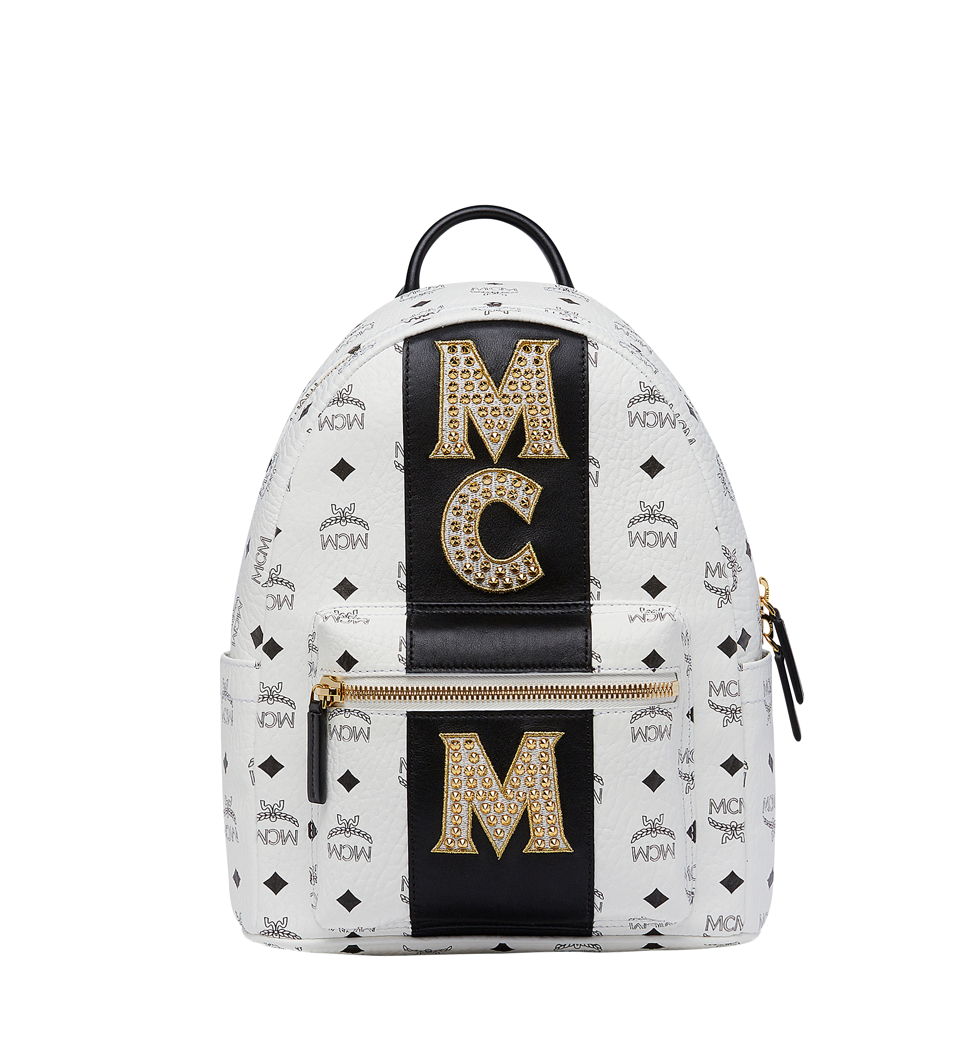 MCM Stark Logo Stripe Backpack in Visetos White MMK8SVE84WT001 Alternate View 1