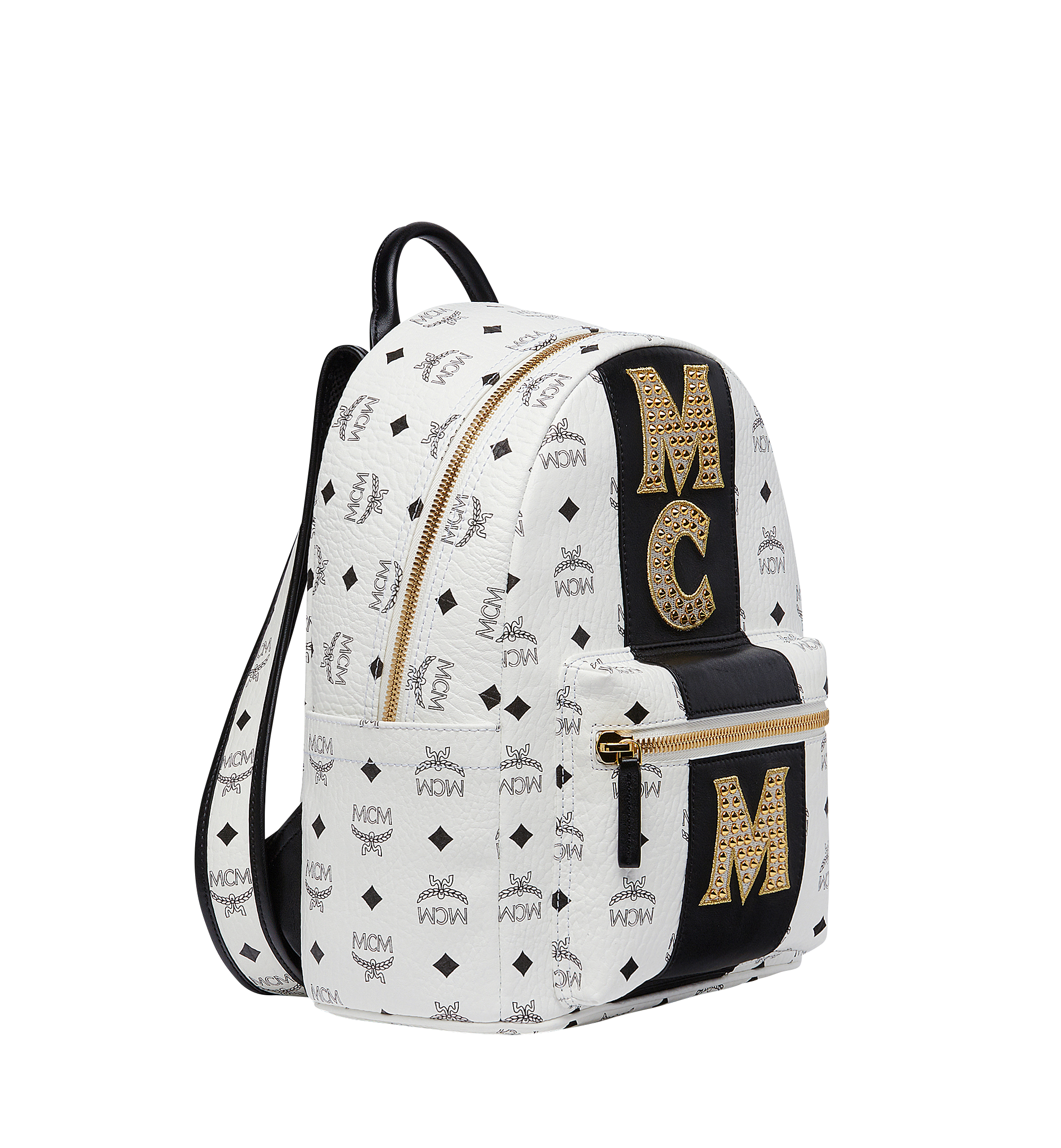 MCM Stark Logo Stripe Backpack in Visetos White MMK8SVE84WT001 Alternate View 1