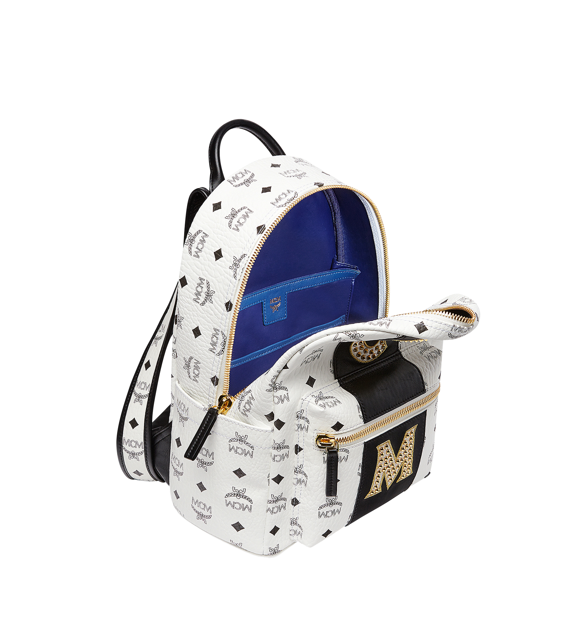 MCM Stark Logo Stripe Backpack in Visetos White MMK8SVE84WT001 Alternate View 4
