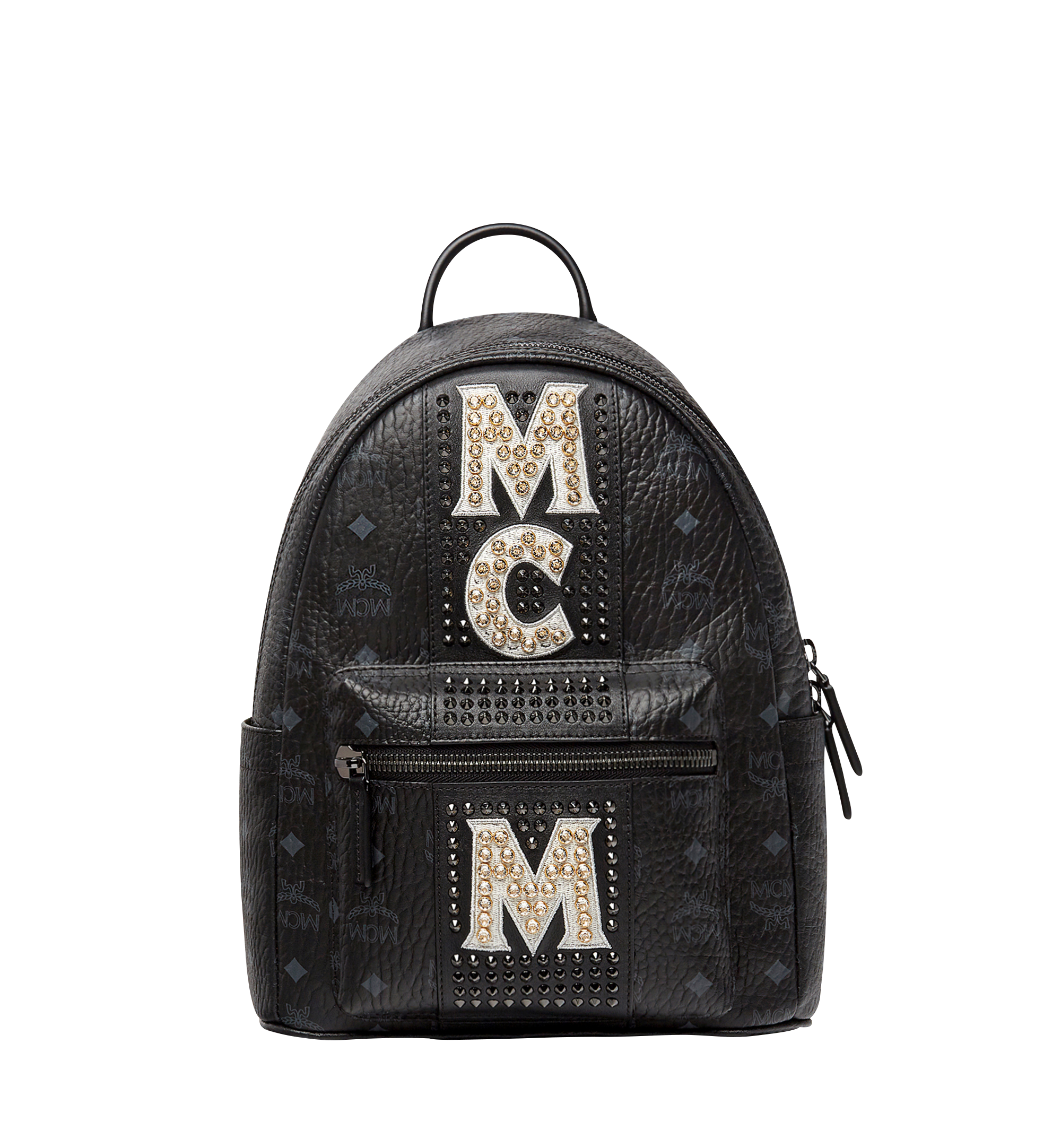 MCM Stark Logo Stripe Backpack in Visetos Black MMK8SVE94BK001 Alternate View 1