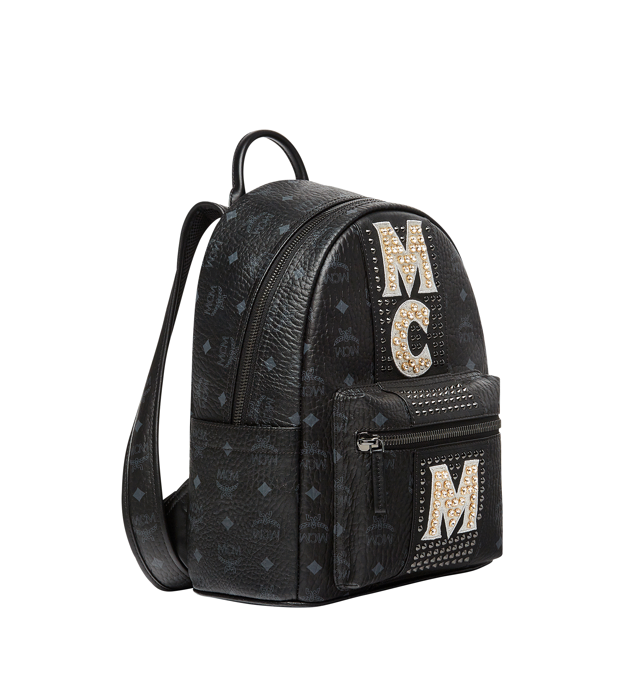 MCM Stark Logo Stripe Backpack in Visetos Black MMK8SVE94BK001 Alternate View 1