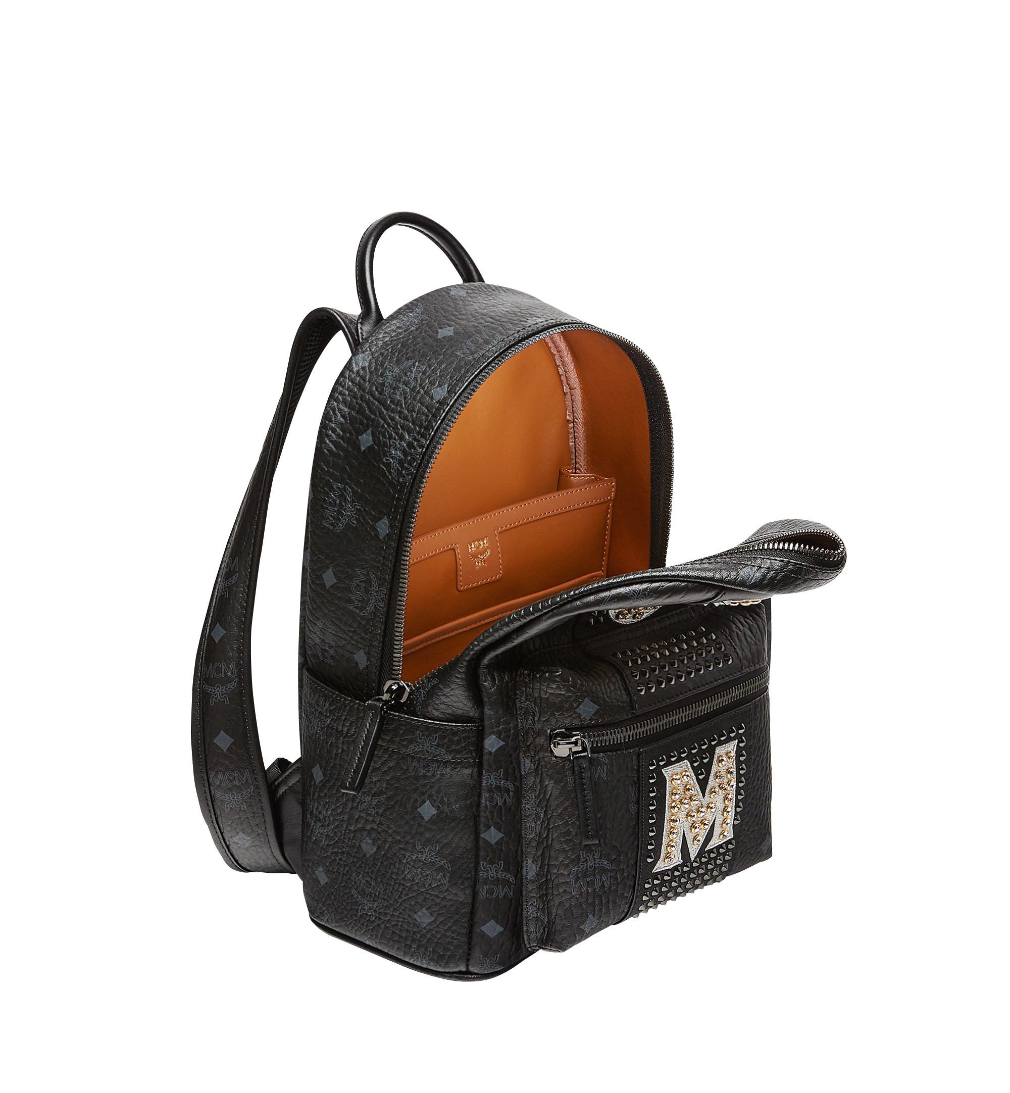 MCM Stark Logo Stripe Backpack in Visetos Black MMK8SVE94BK001 Alternate View 4