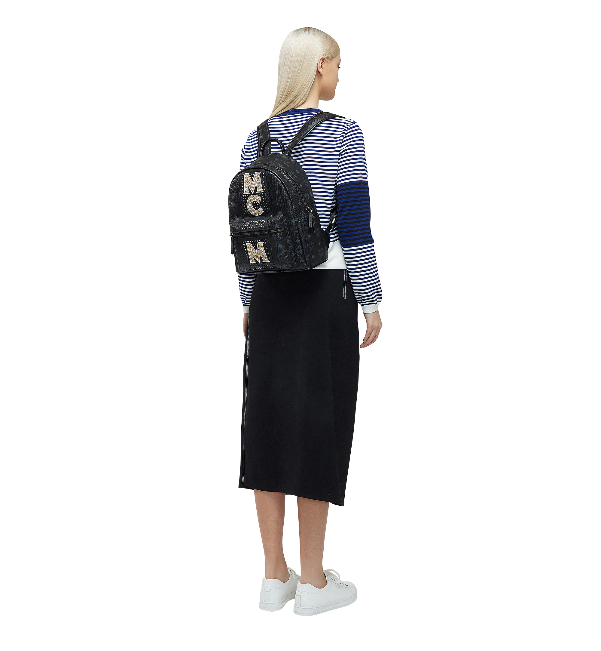 MCM Stark Logo Stripe Backpack in Visetos Black MMK8SVE94BK001 Alternate View 5