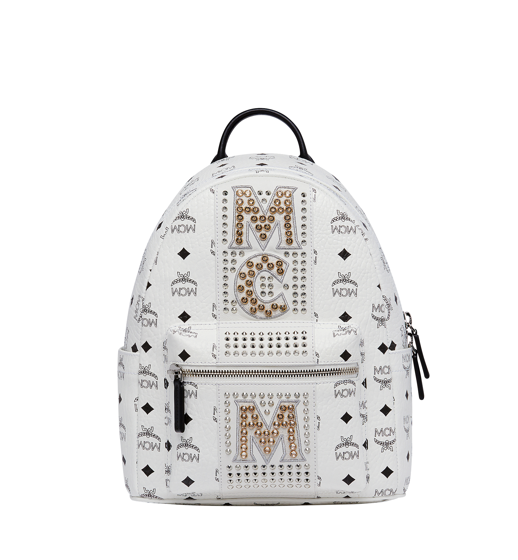 MCM Stark Logo Stripe Backpack in Visetos White MMK8SVE94WT001 Alternate View 1