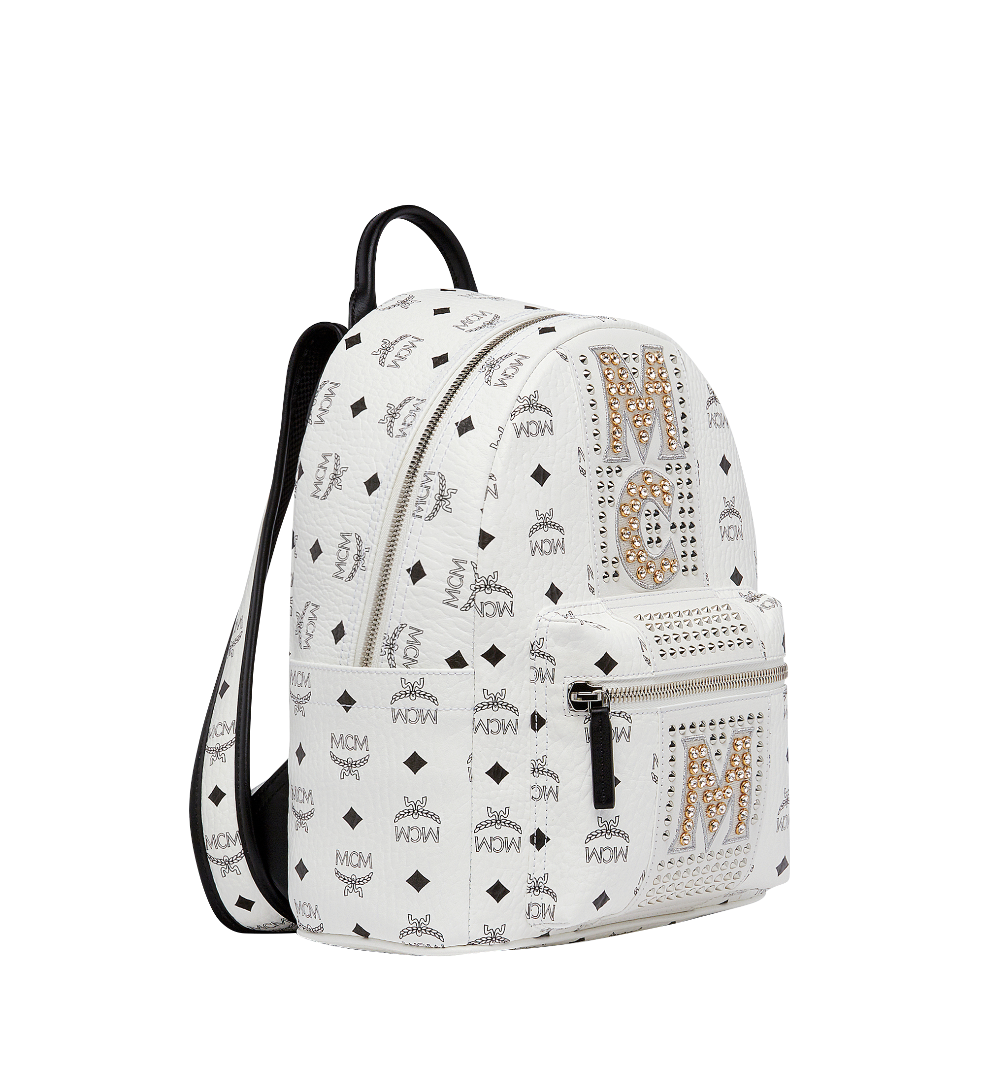 MCM Stark Logo Stripe Backpack in Visetos White MMK8SVE94WT001 Alternate View 1