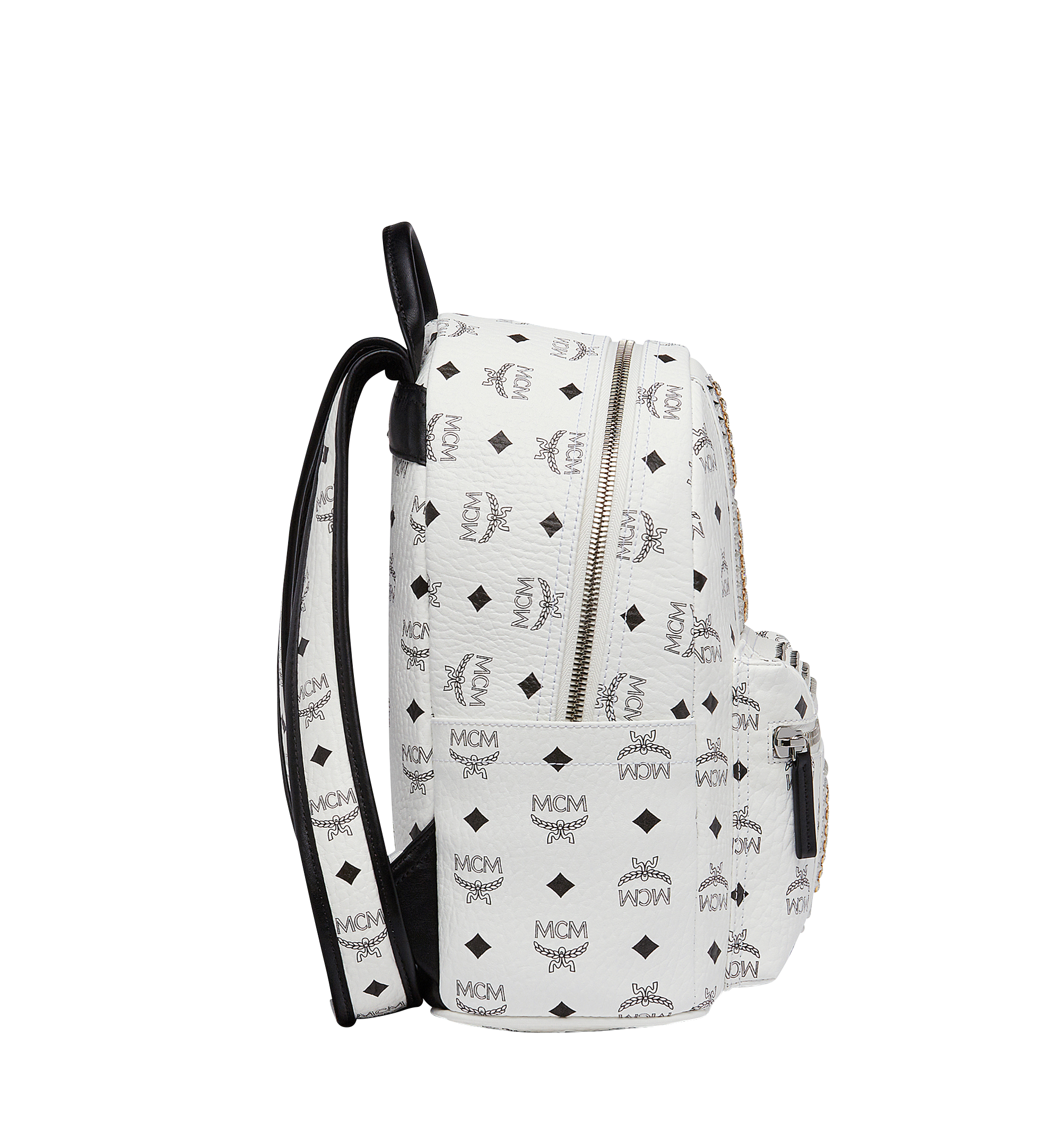 MCM Stark Logo Stripe Backpack in Visetos White MMK8SVE94WT001 Alternate View 2