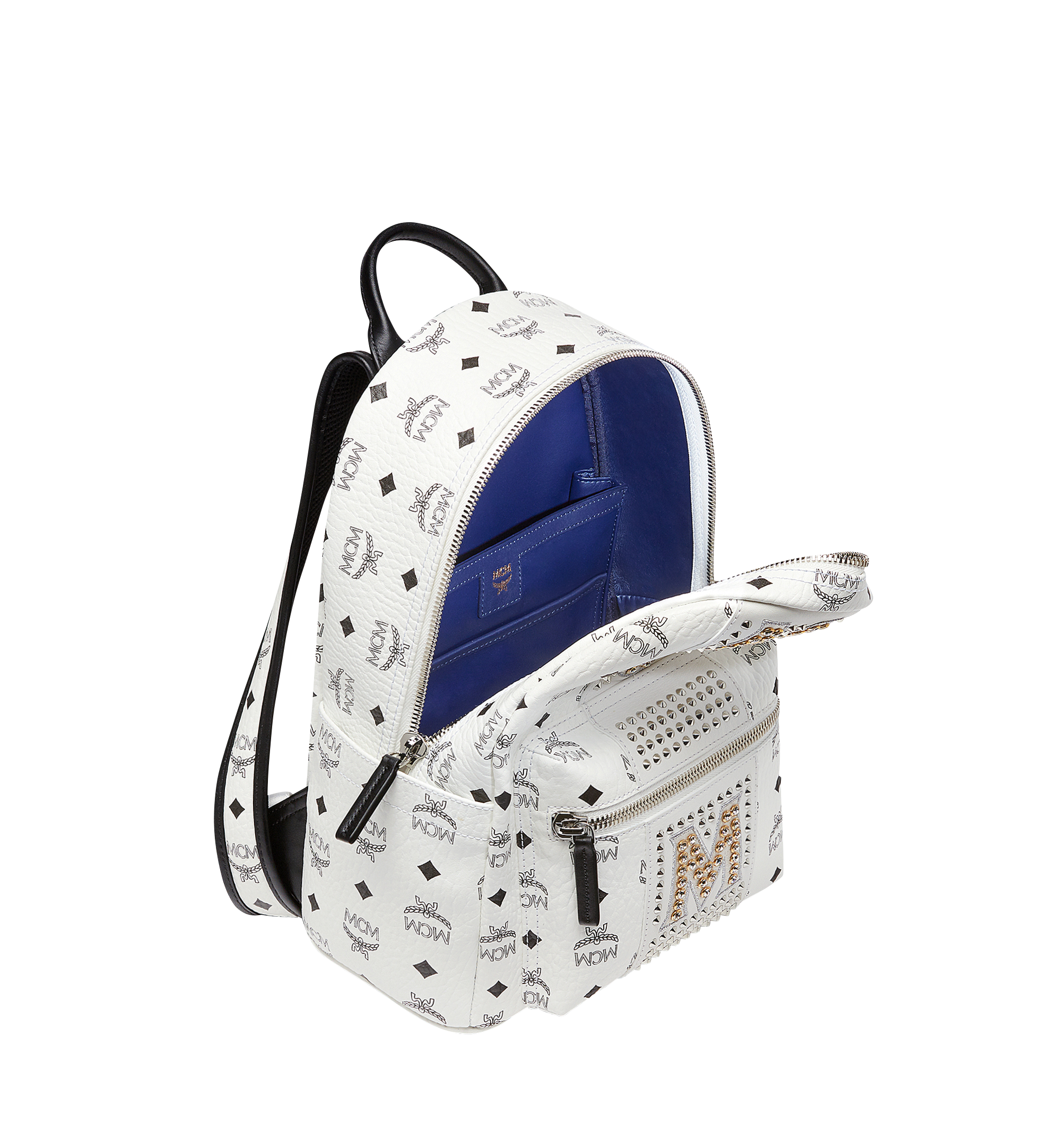MCM Stark Logo Stripe Backpack in Visetos White MMK8SVE94WT001 Alternate View 4