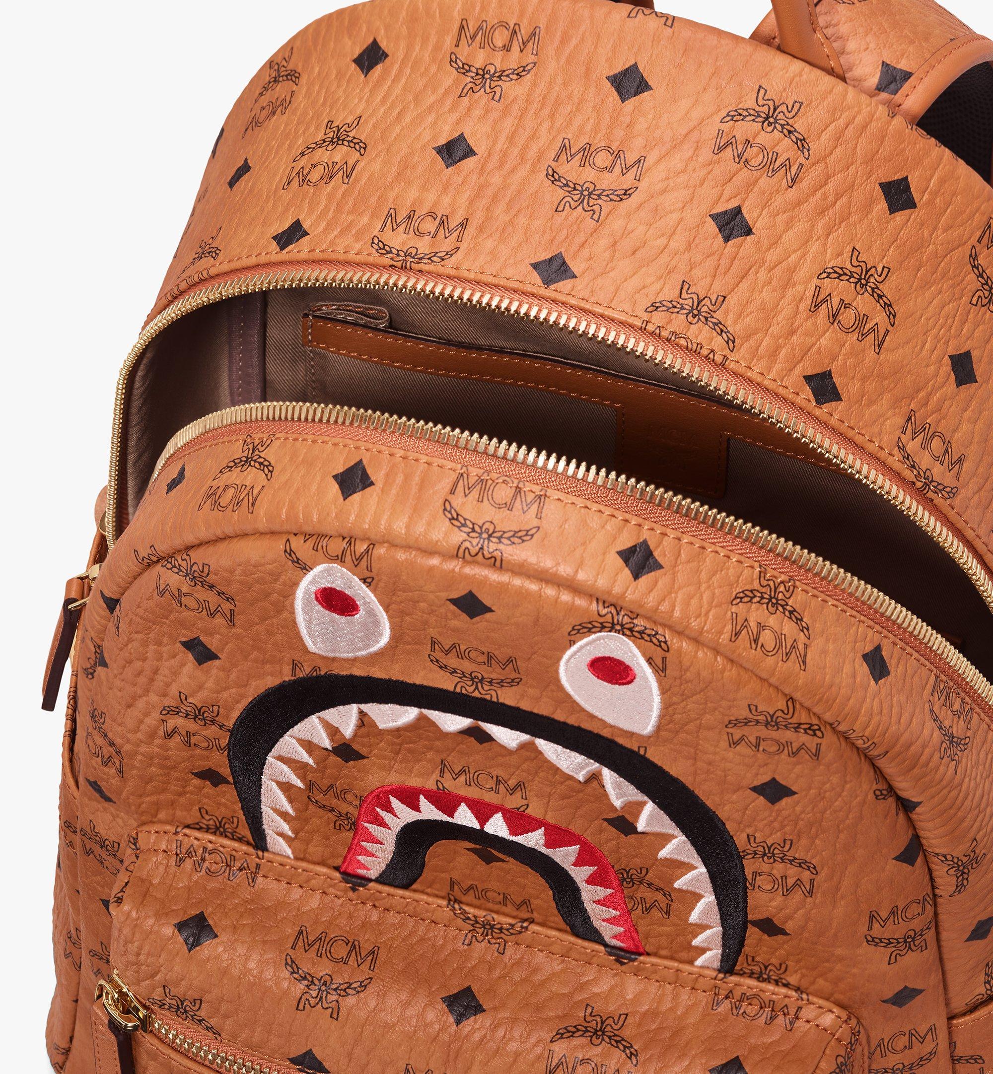 MCM x BAPE Shark Stark Backpack Visetos Cognac