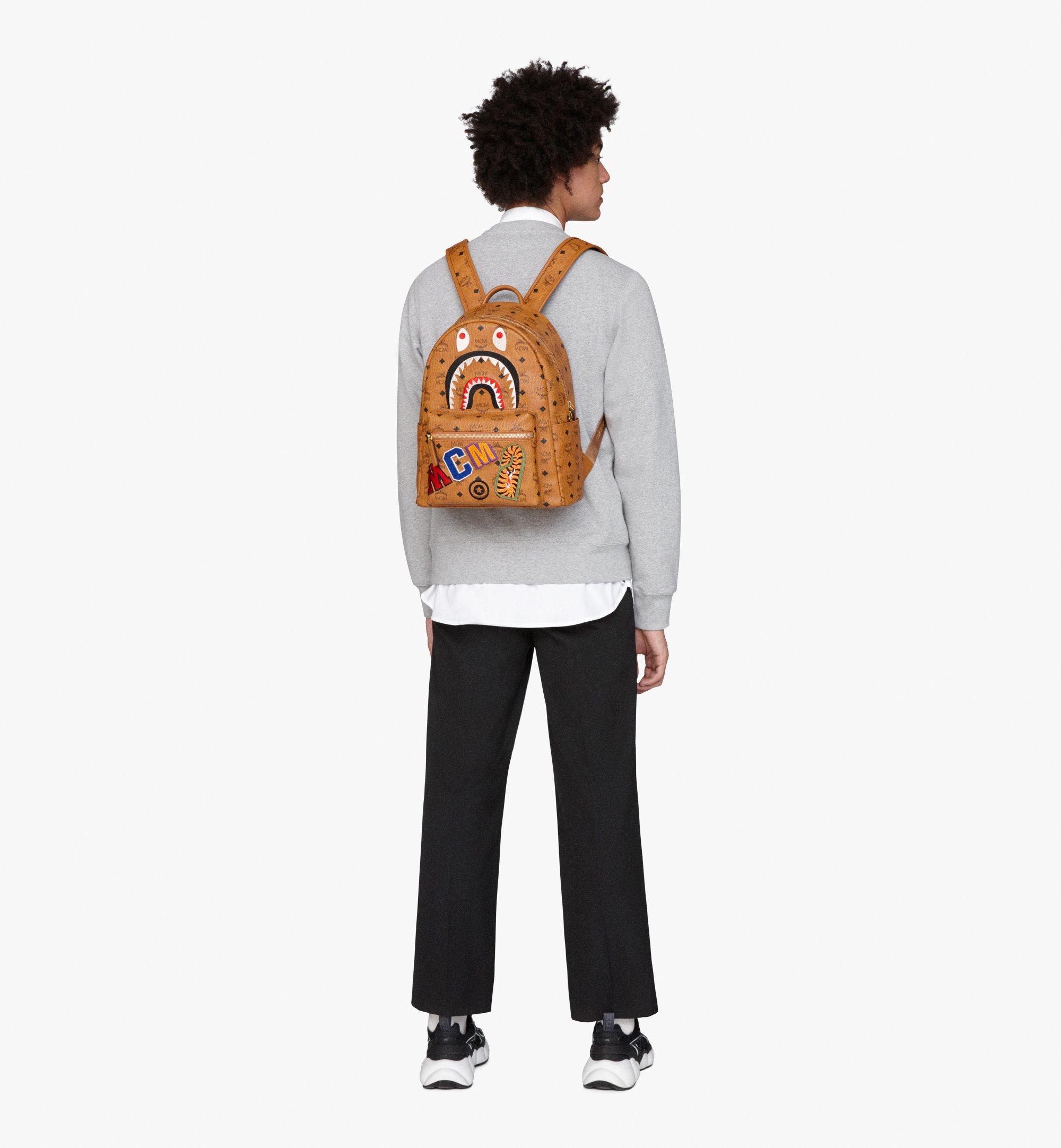 MCM x BAPE Shark Stark Backpack Visetos Cognac in Coated Canvas with 24k  Gold Plated - US