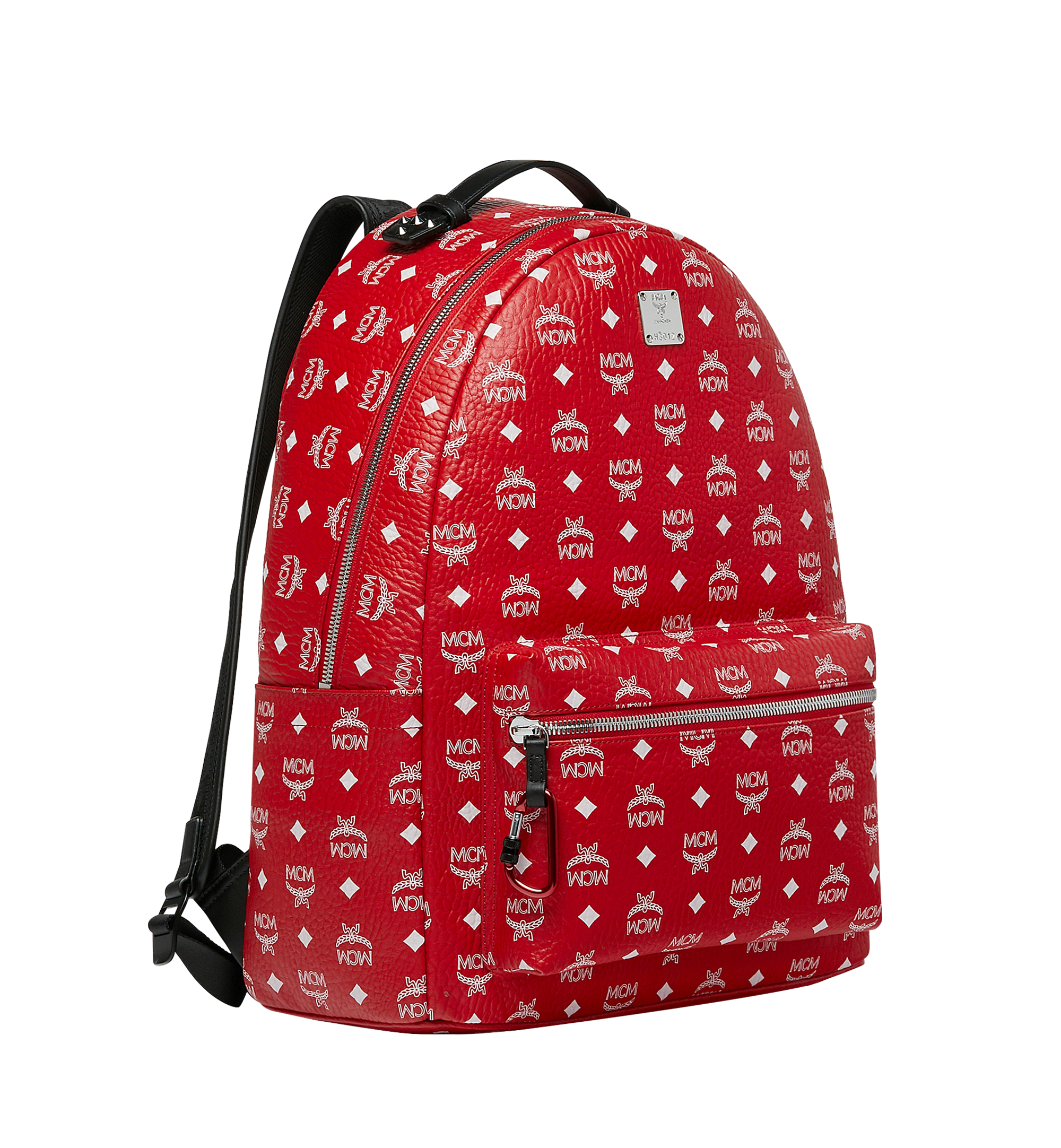 MCM Stark Backpack White Visetos Viva Red in Coated Canvas with