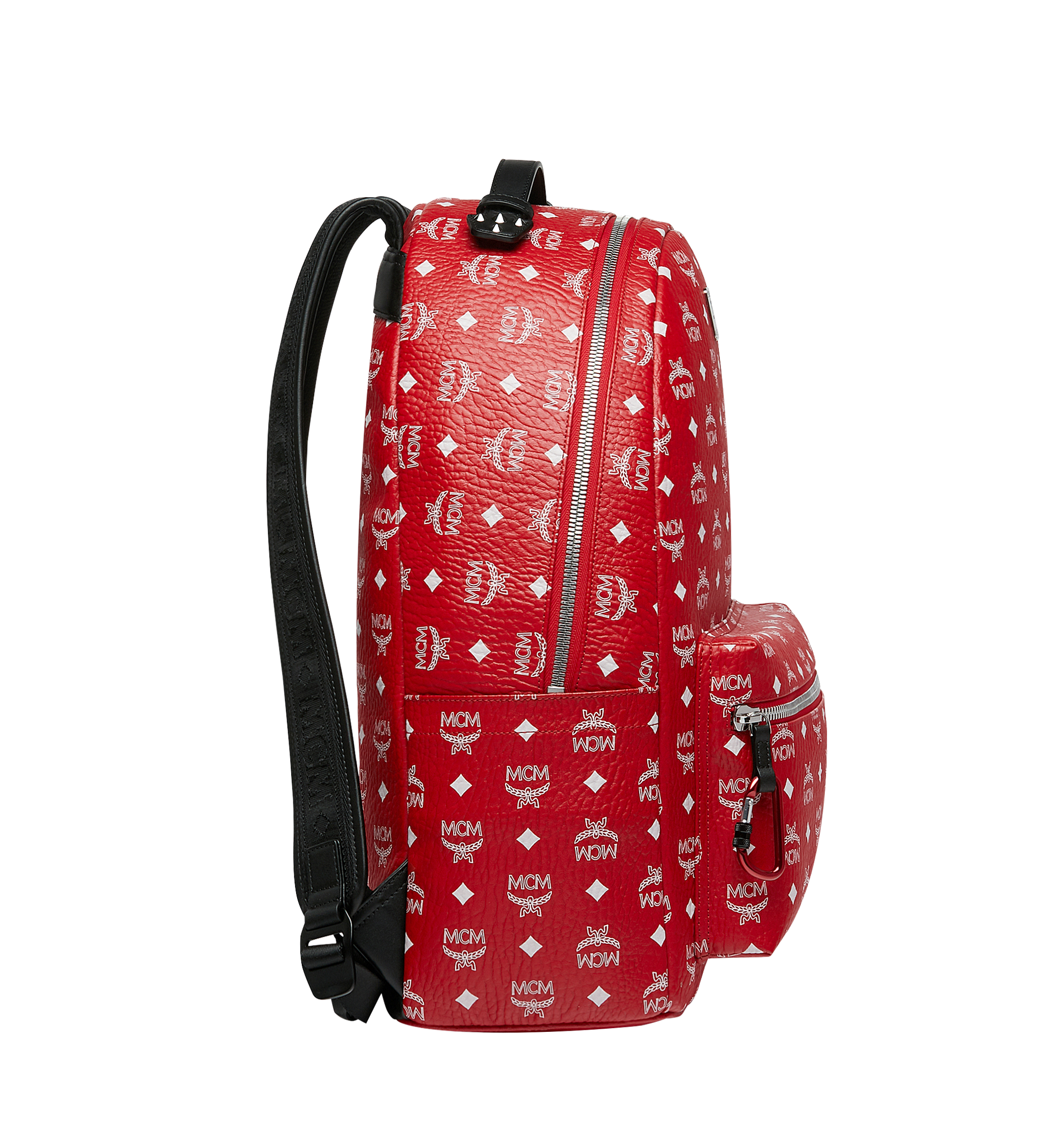 MCM Stark Backpack Visetos White Logo Medium Ruby Red in Coated