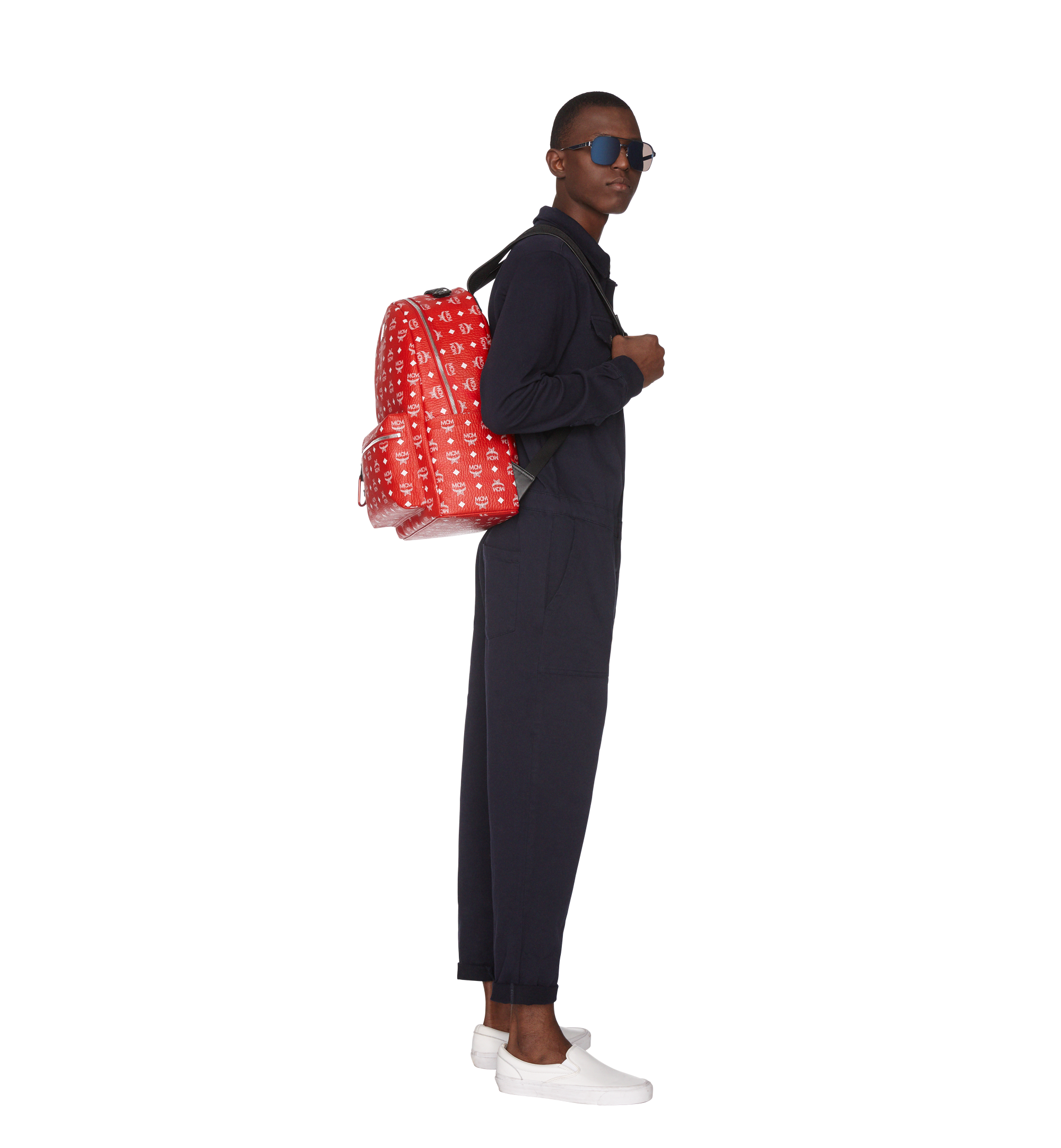 MCM Stark Backpack in White Logo Visetos Red MMK9SVE06AV001 Alternate View 2