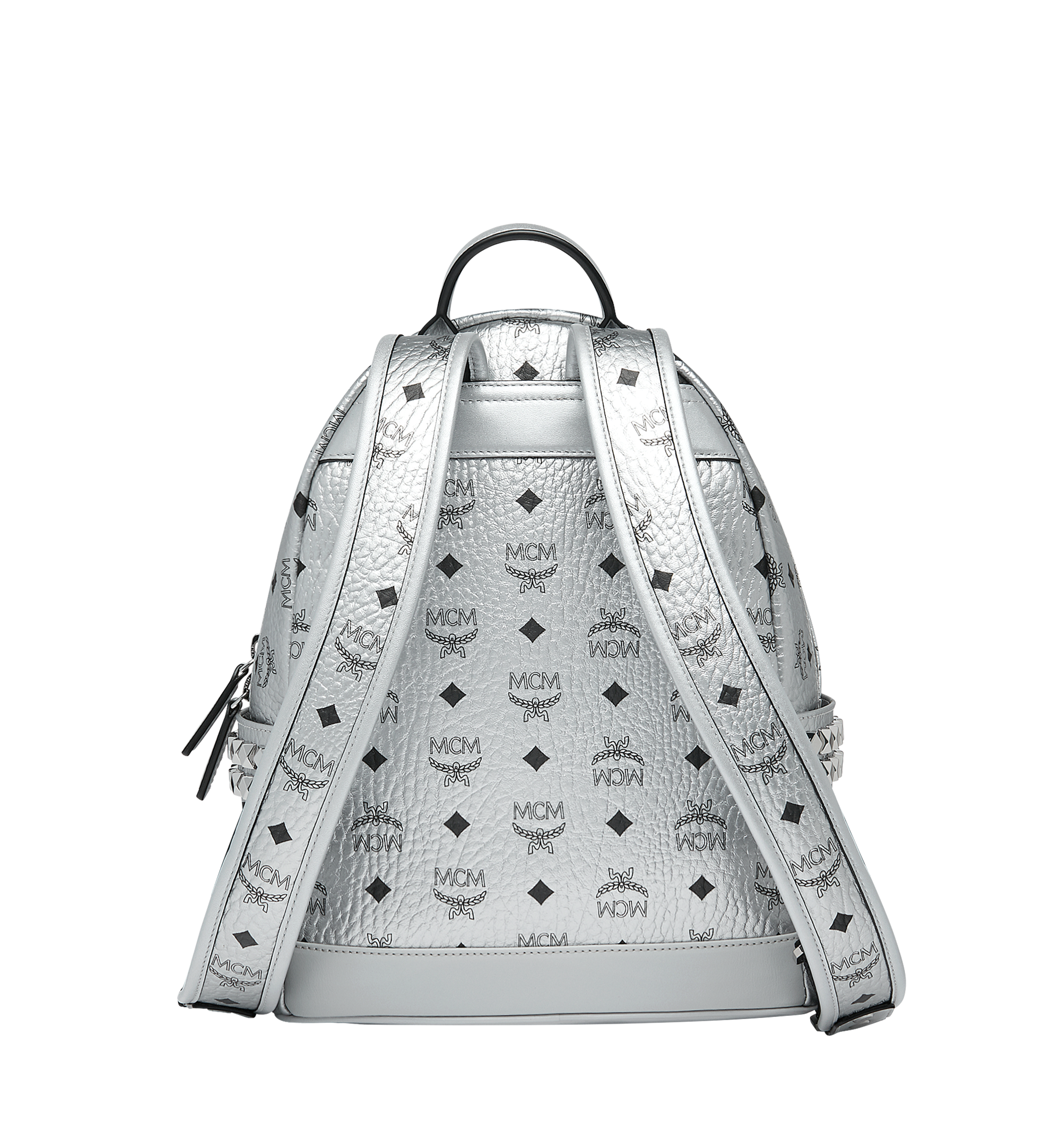 MCM Stark Backpack Visetos Side Studs Medium Berlin Silver in