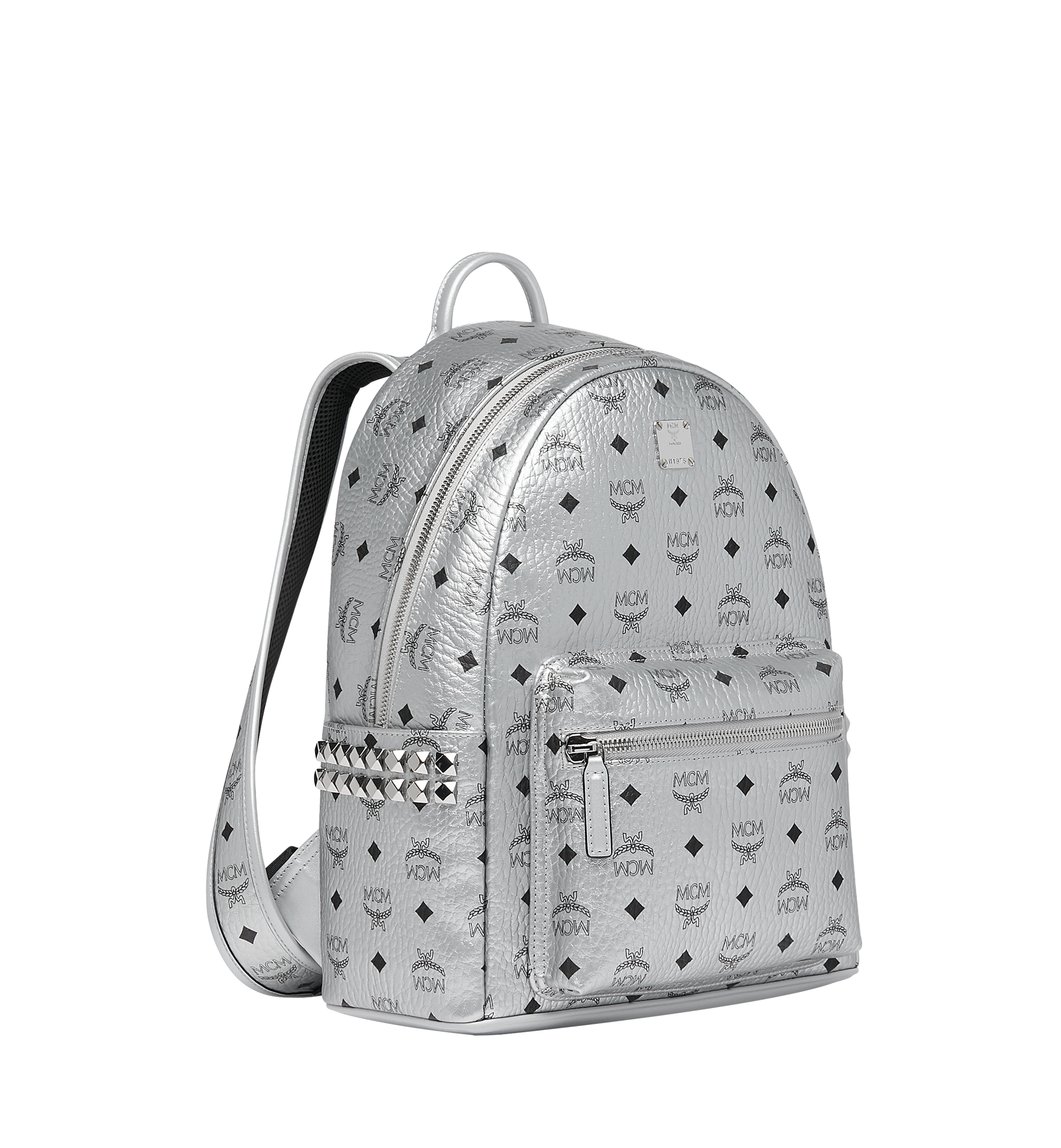 MCM Stark Side Studs Backpack in Visetos Silver MMK9SVE44SB001 Alternate View 1