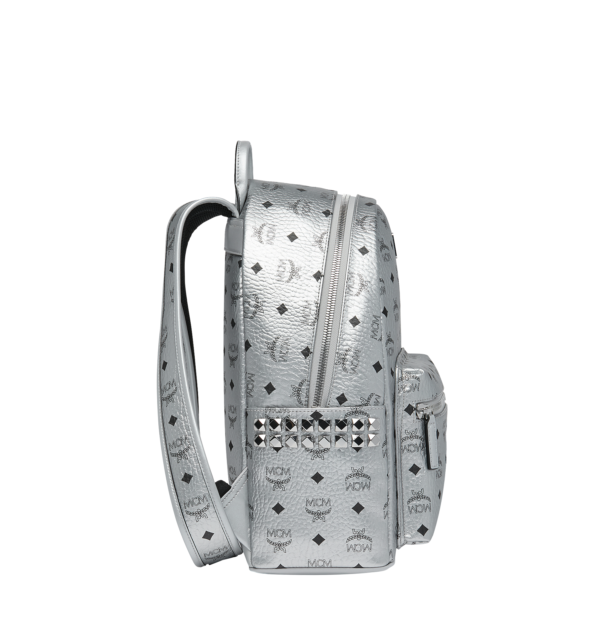 MCM Stark Backpack Visetos Side Studs Medium Berlin Silver in