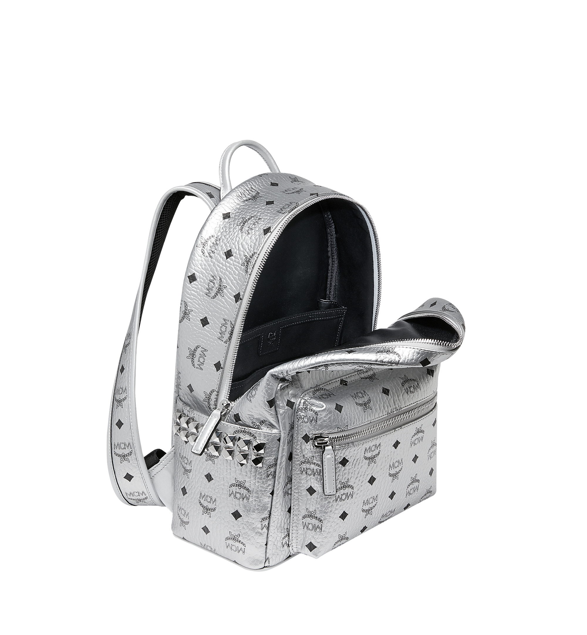 Medium Stark Side Studs Backpack in Visetos White