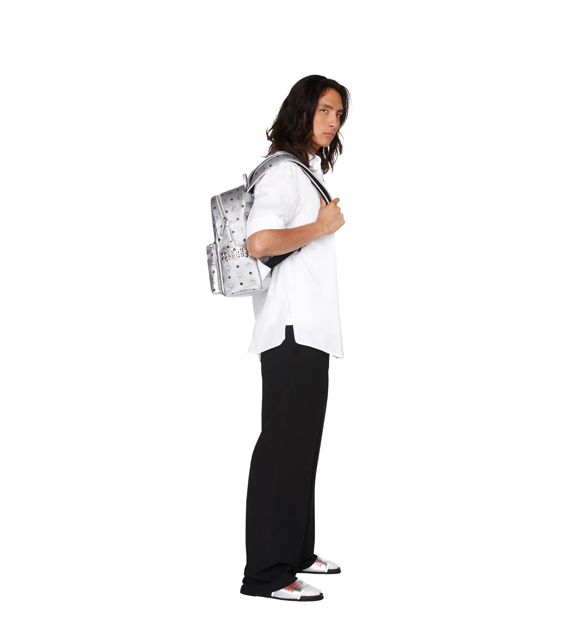 MCM Stark Side Studs Backpack in Visetos Silver MMK9SVE44SB001 Alternate View 2