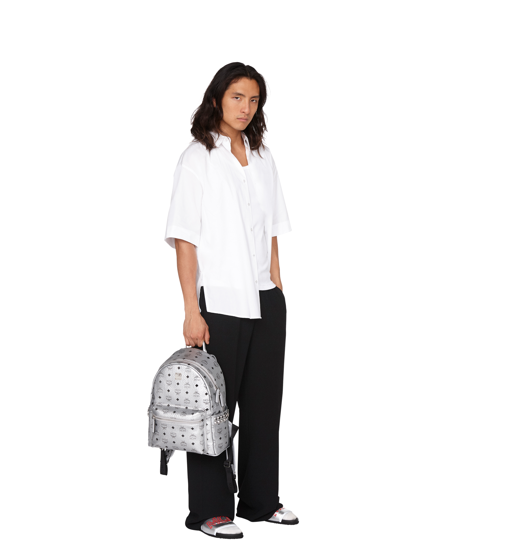 MCM Stark Side Studs Backpack in Visetos Silver MMK9SVE44SB001 Alternate View 5