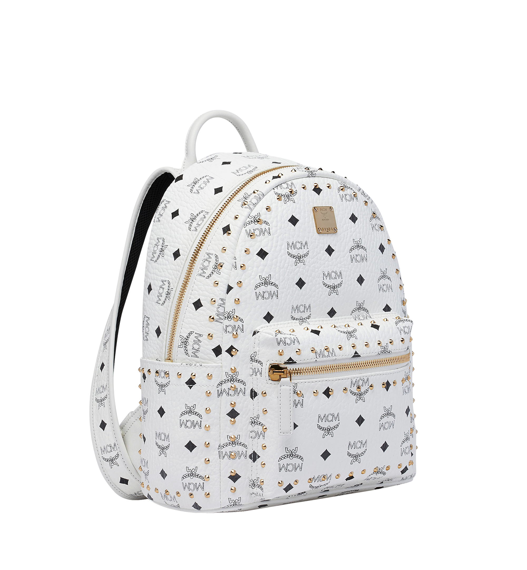 white and gold mcm backpack