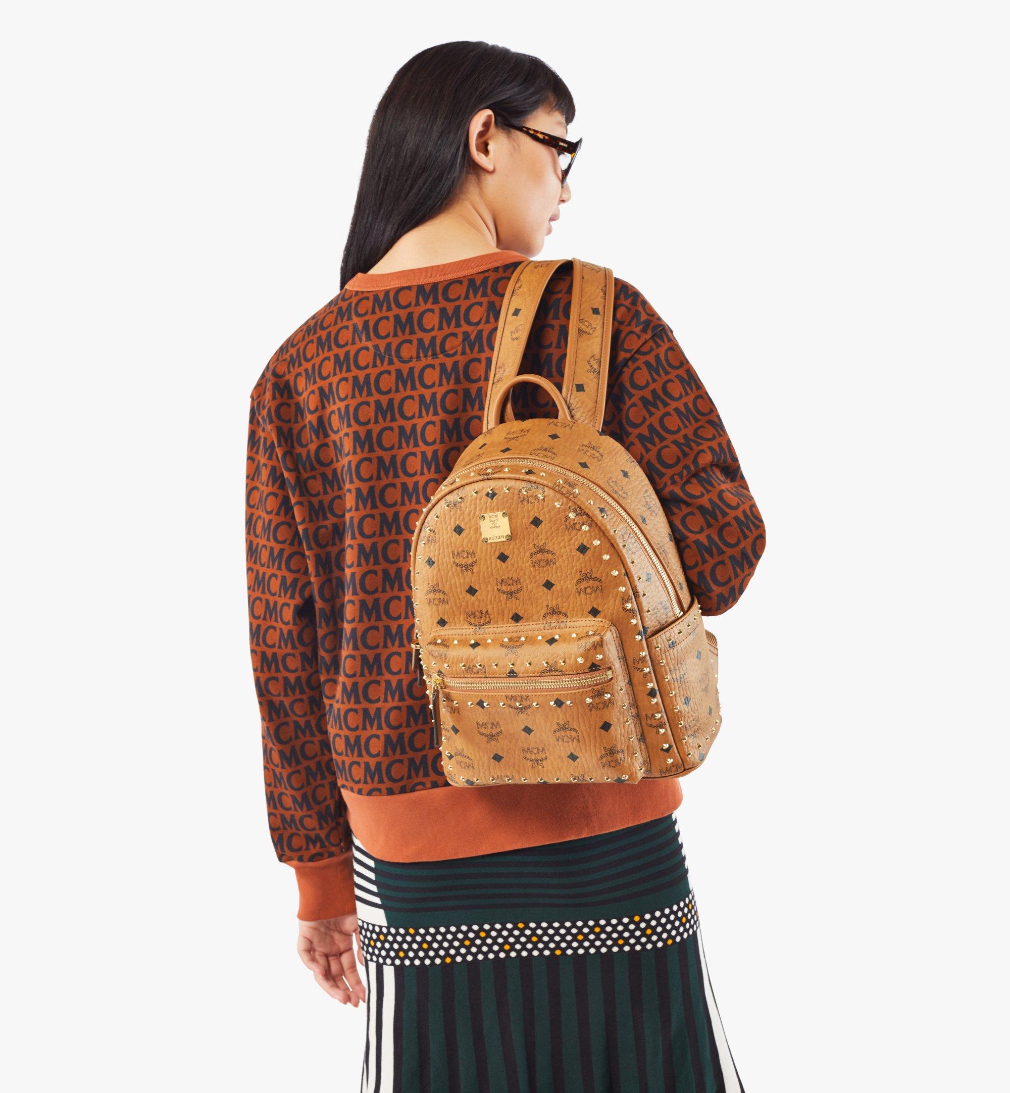 Small Stark Backpack in Studded Outline Visetos Cognac MCM BE