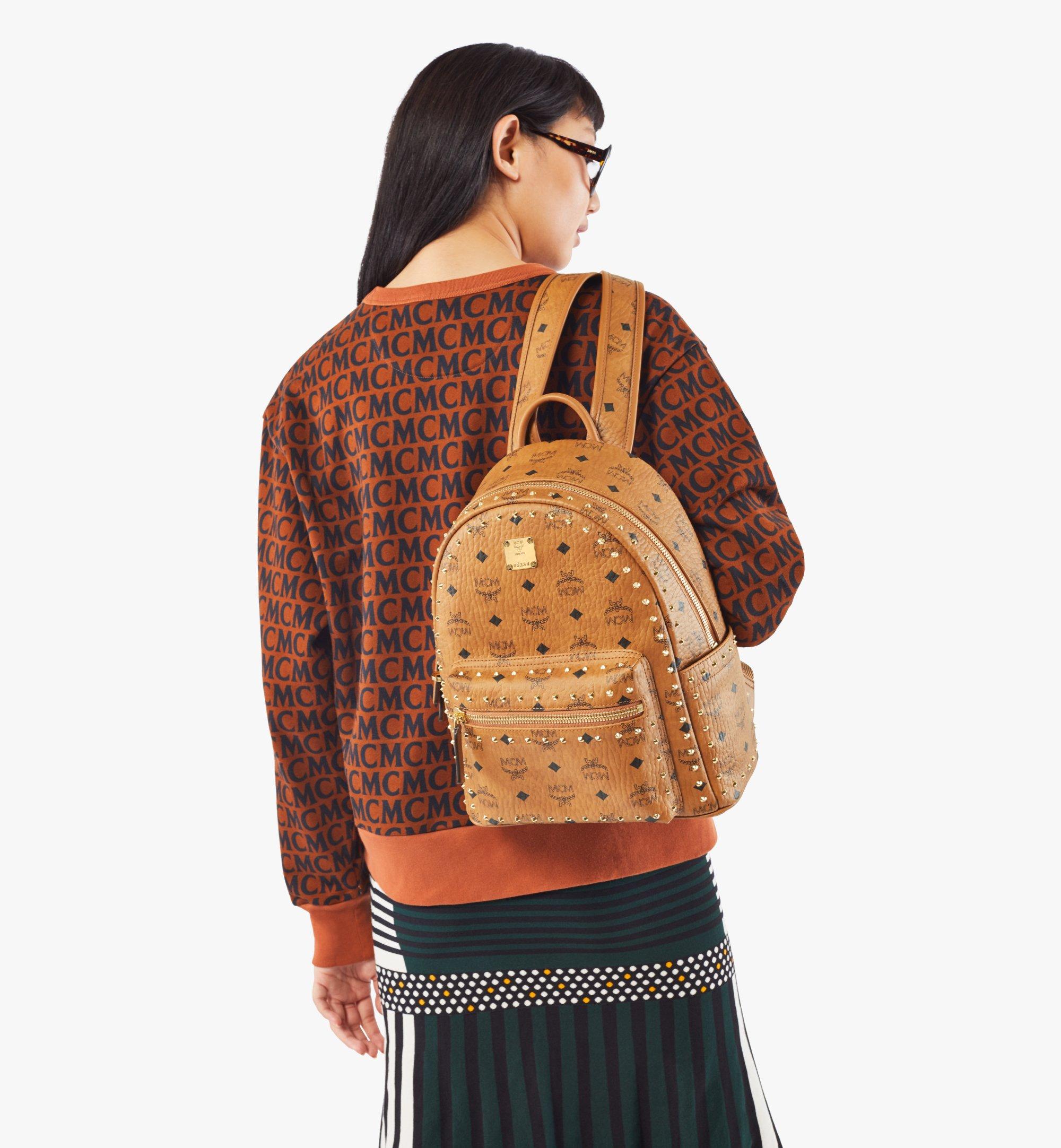 Small Stark Backpack in Studded Outline Visetos Cognac | MCM ®CN