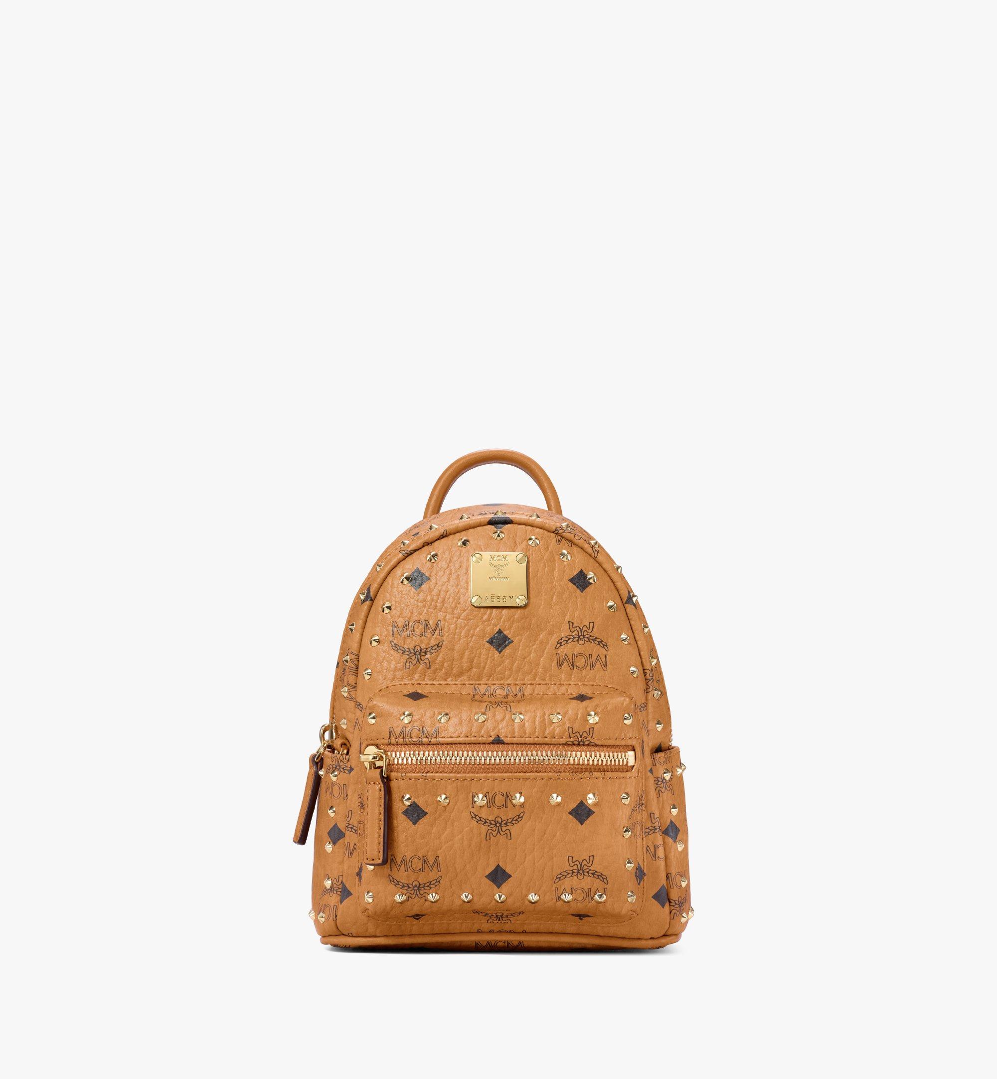MCM Stark Bebe Boo Backpack in Studded Outline Visetos Cognac MMKAAVE05CO001 Alternate View 1