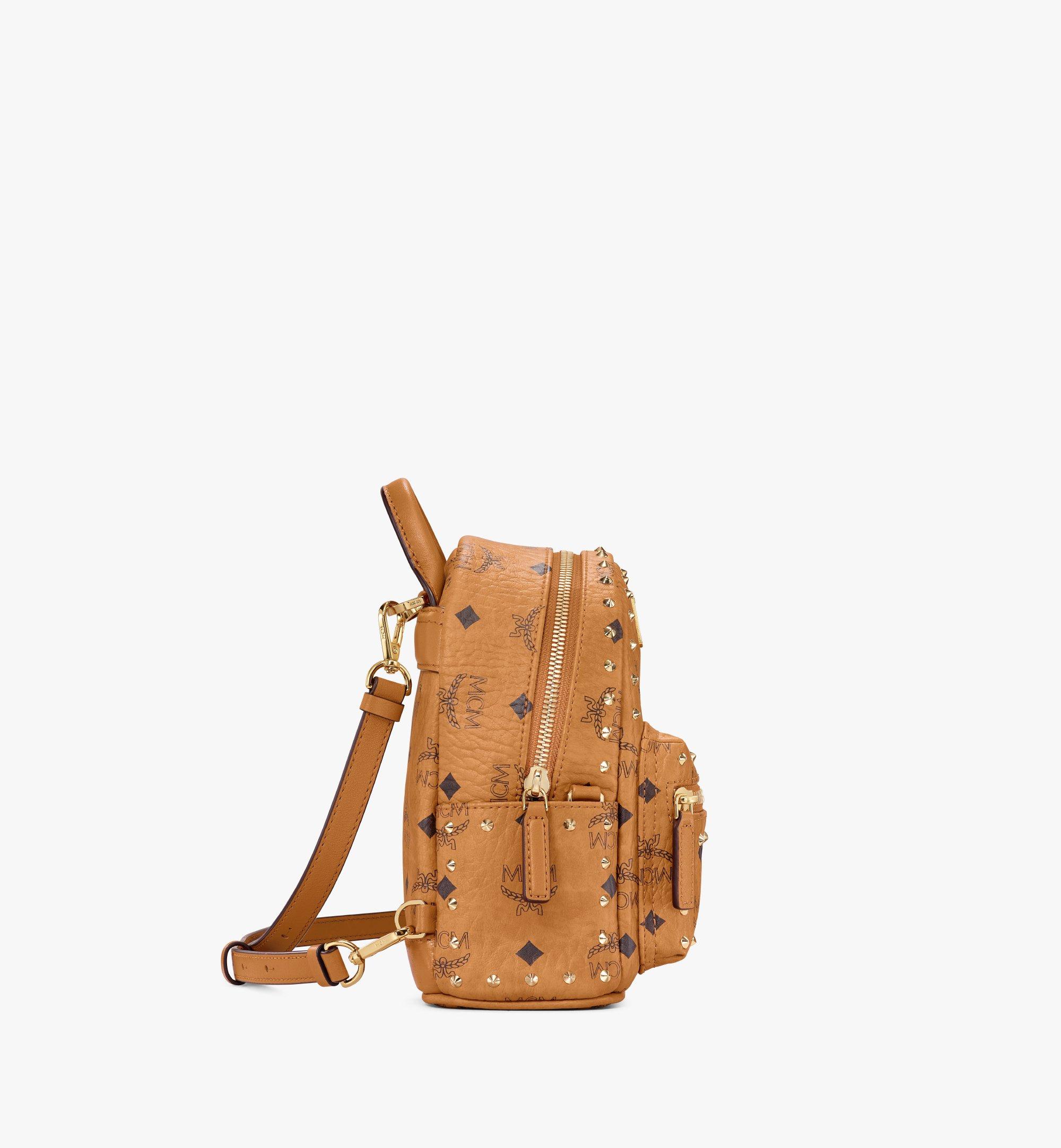 MCM Stark Bebe Boo Backpack in Studded Outline Visetos Cognac MMKAAVE05CO001 Alternate View 1