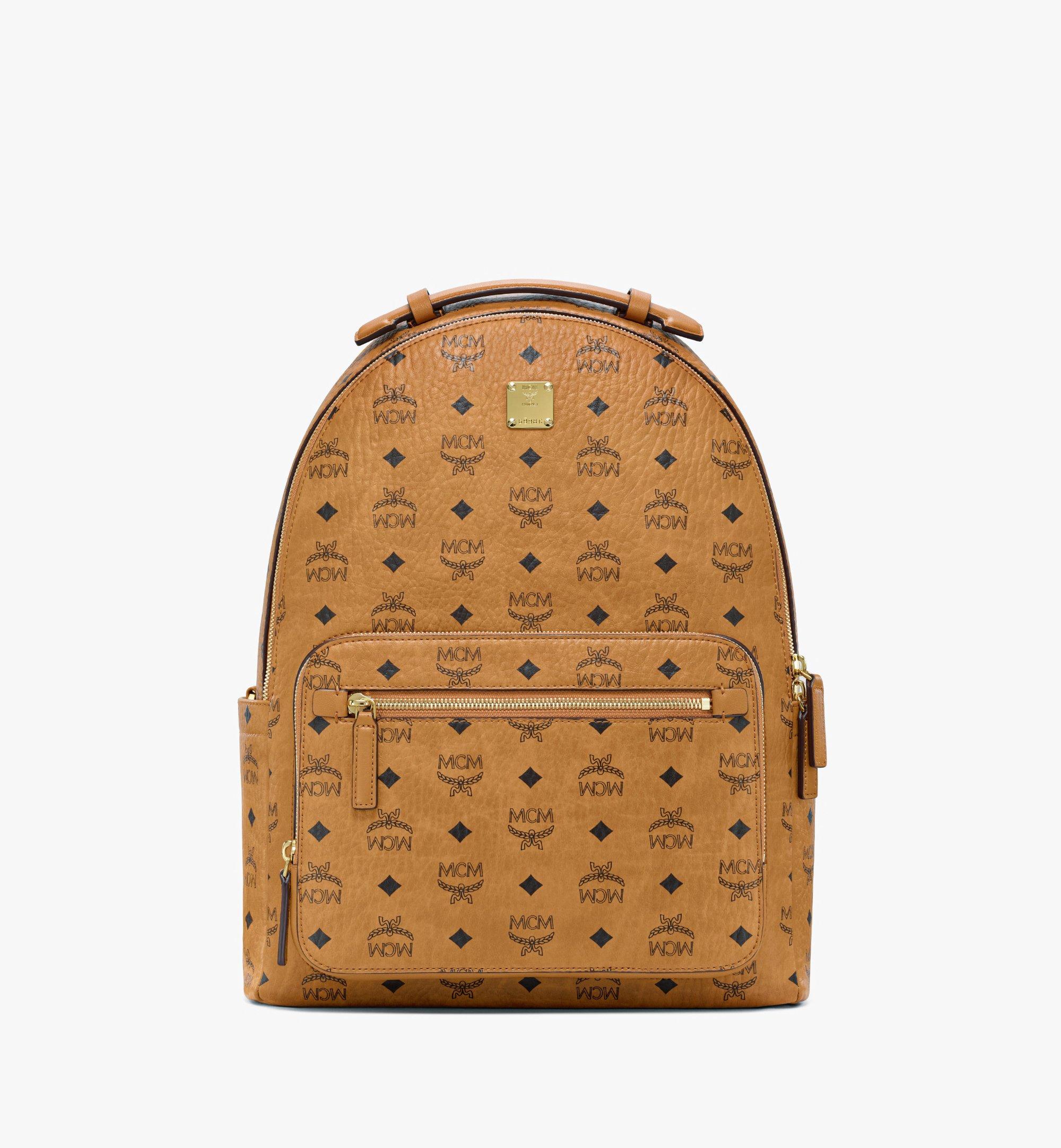 MCM Stark Monogram Leather Backpack in Blue for Men