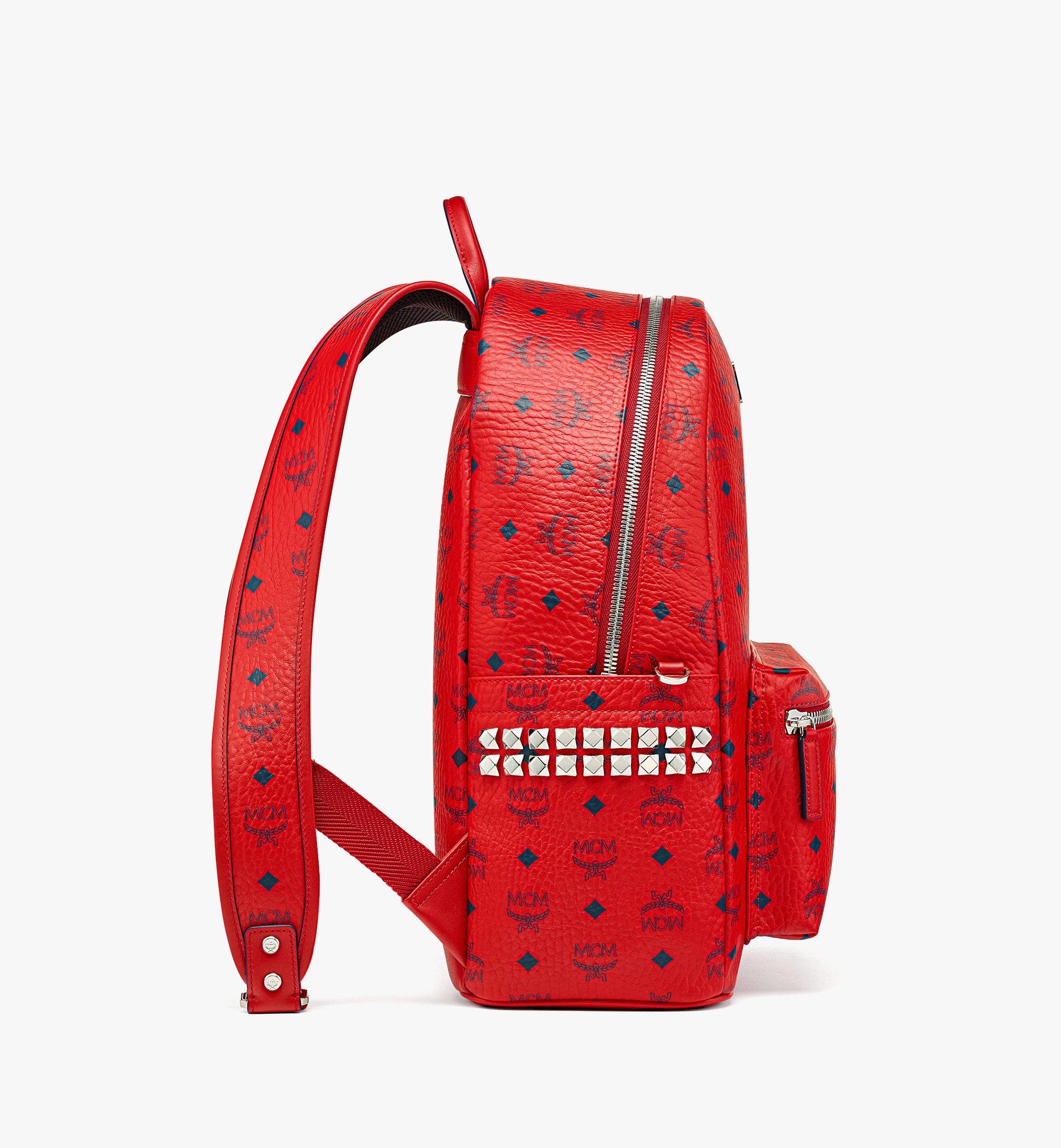 MCM Stark Side Studs Backpack Visetos Monogram Candy Red