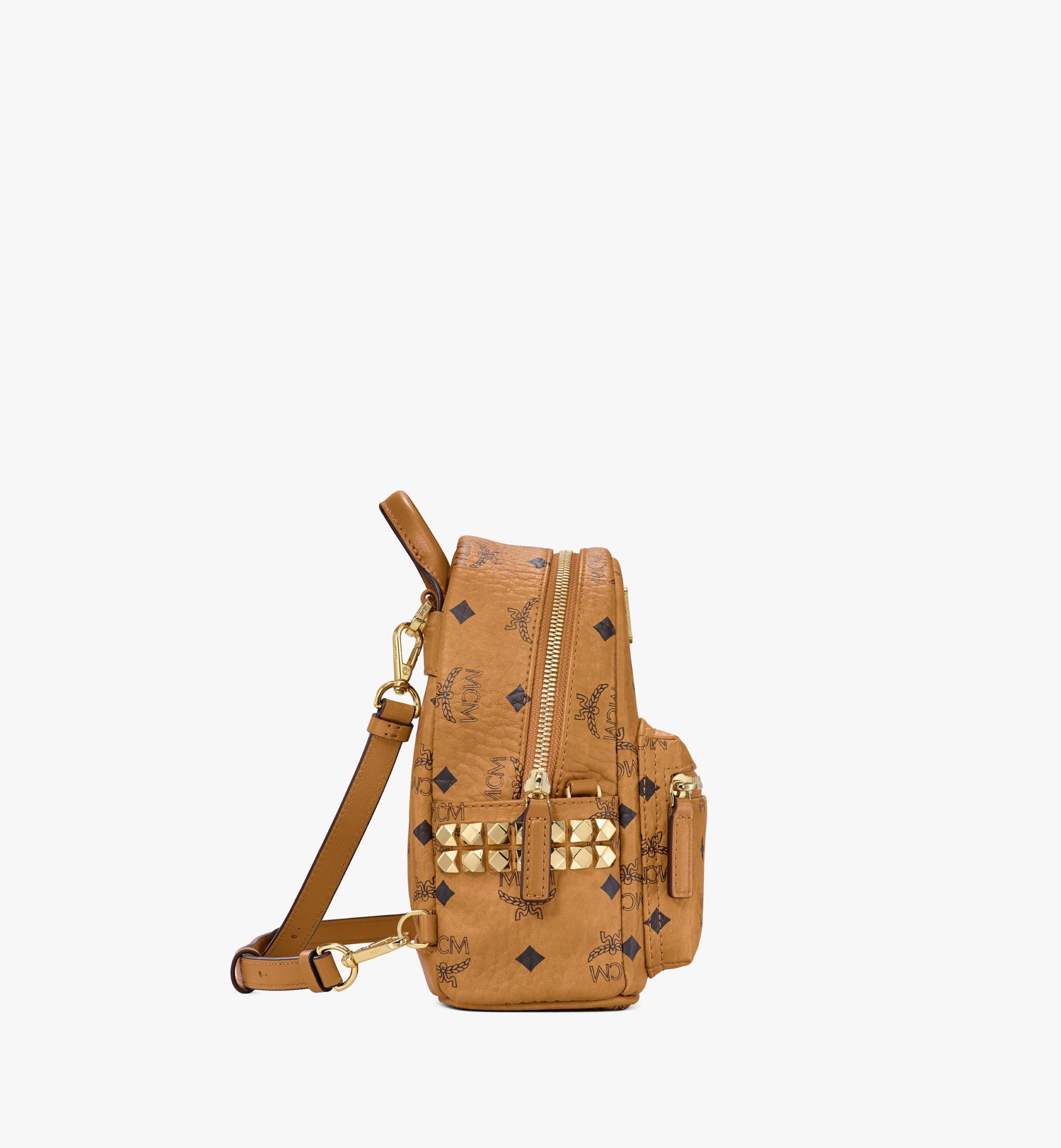 MCM Stark Visetos Mini Studded Coated Canvas Beige Backpack