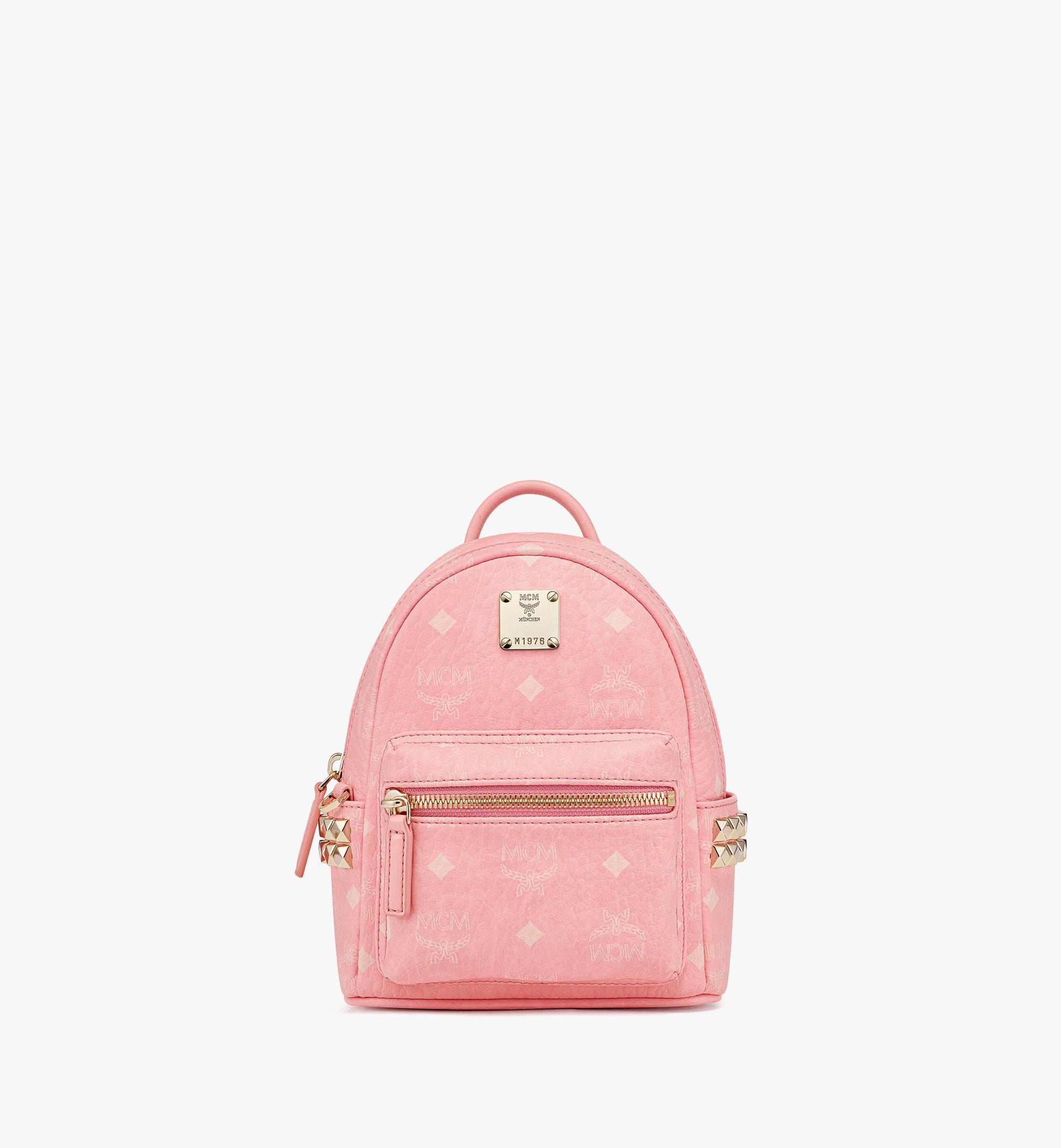 MCM Stark Backpack Visetos Side Studs Medium Soft Pink in Leather