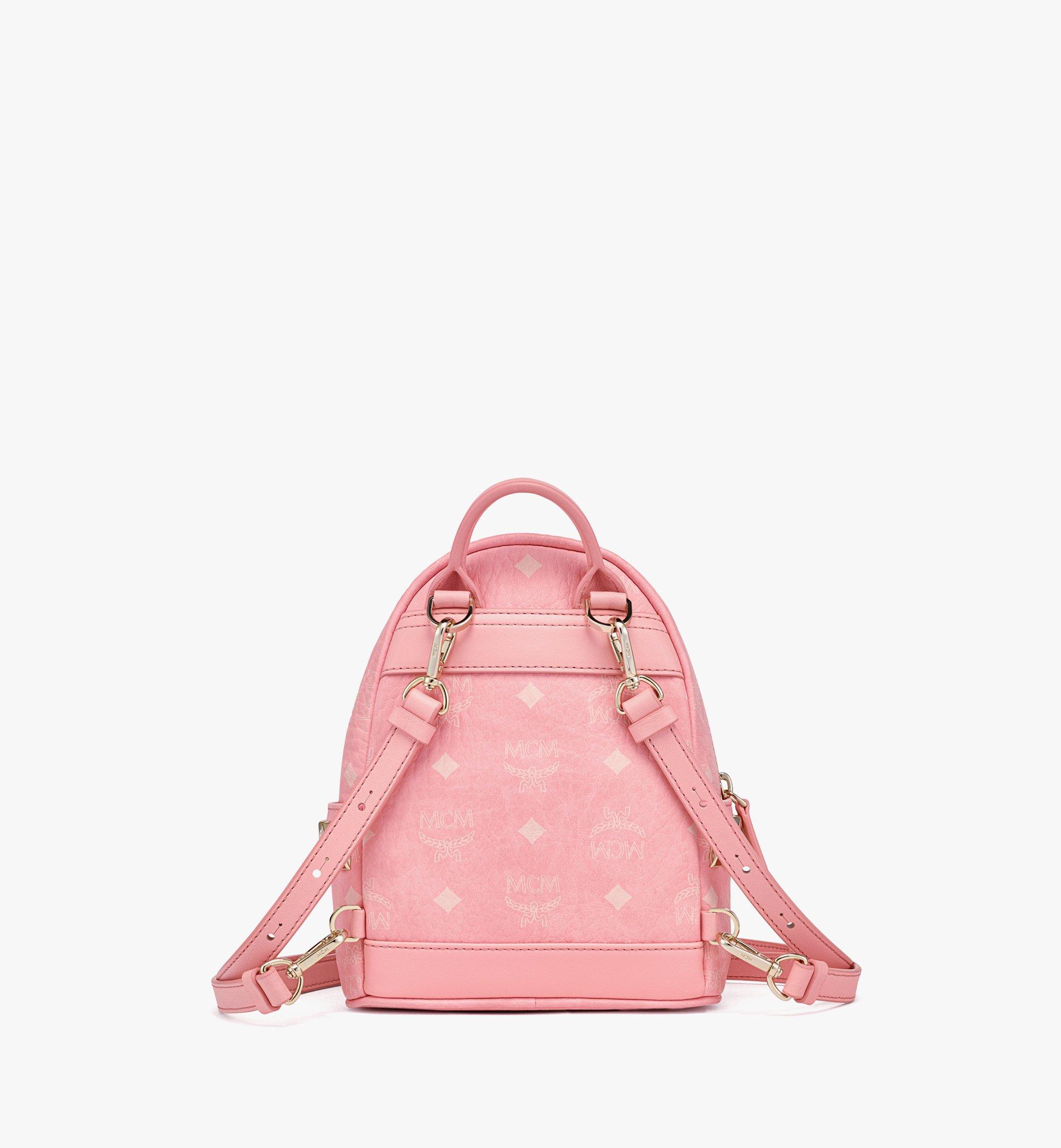 MCM Stark Bebe Boo Studded Mini Visetos Logo Leather Backpack Bag Pink