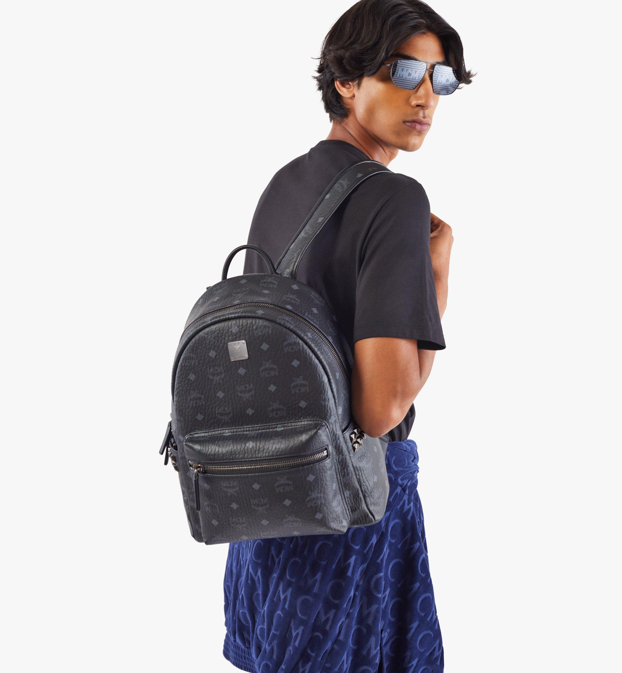 Small Medium Stark Side Studs Backpack in Visetos Black MCM US