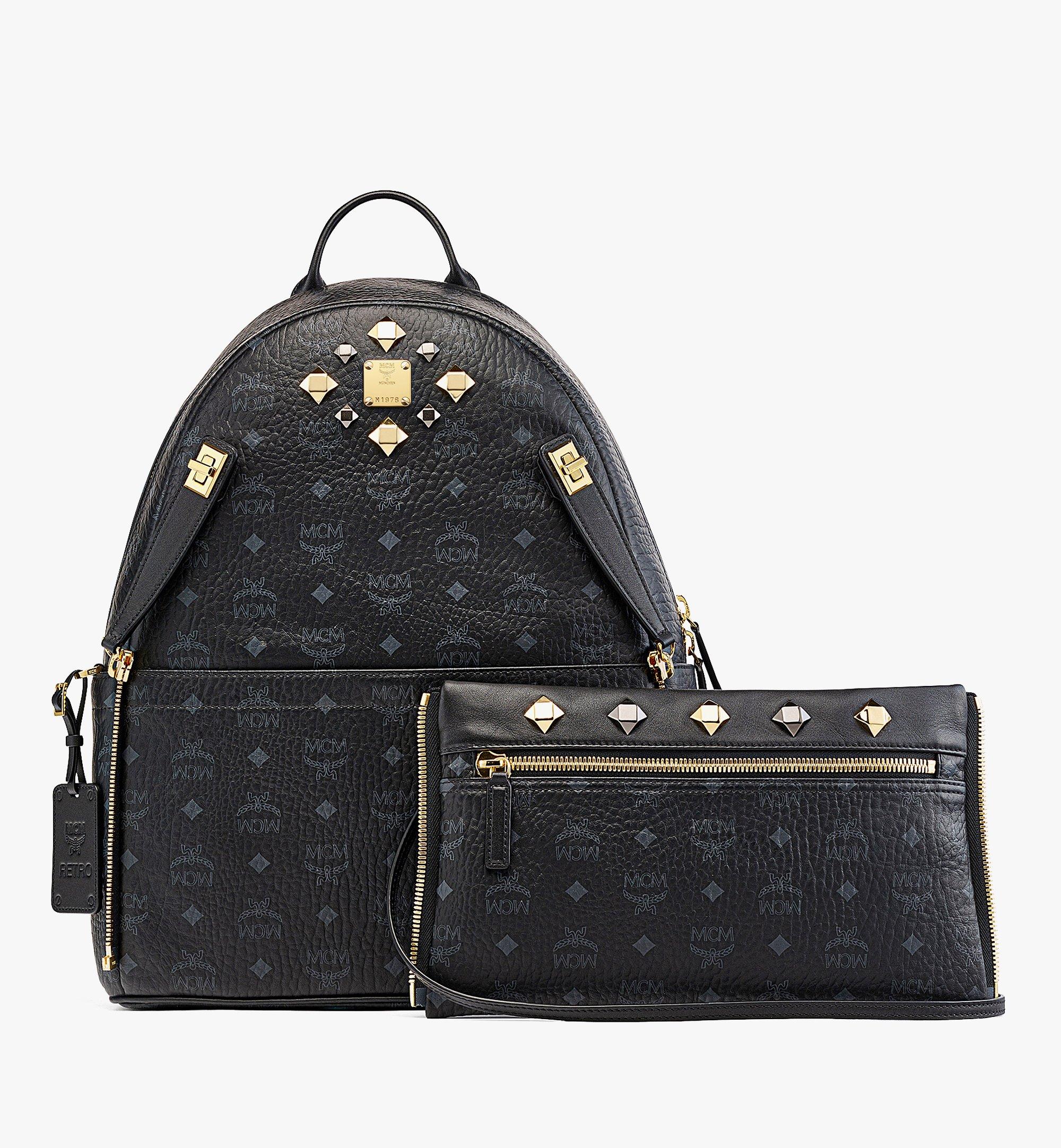 RvceShops Revival, Black MCM Quilted Studded Visetos Leather Backpack