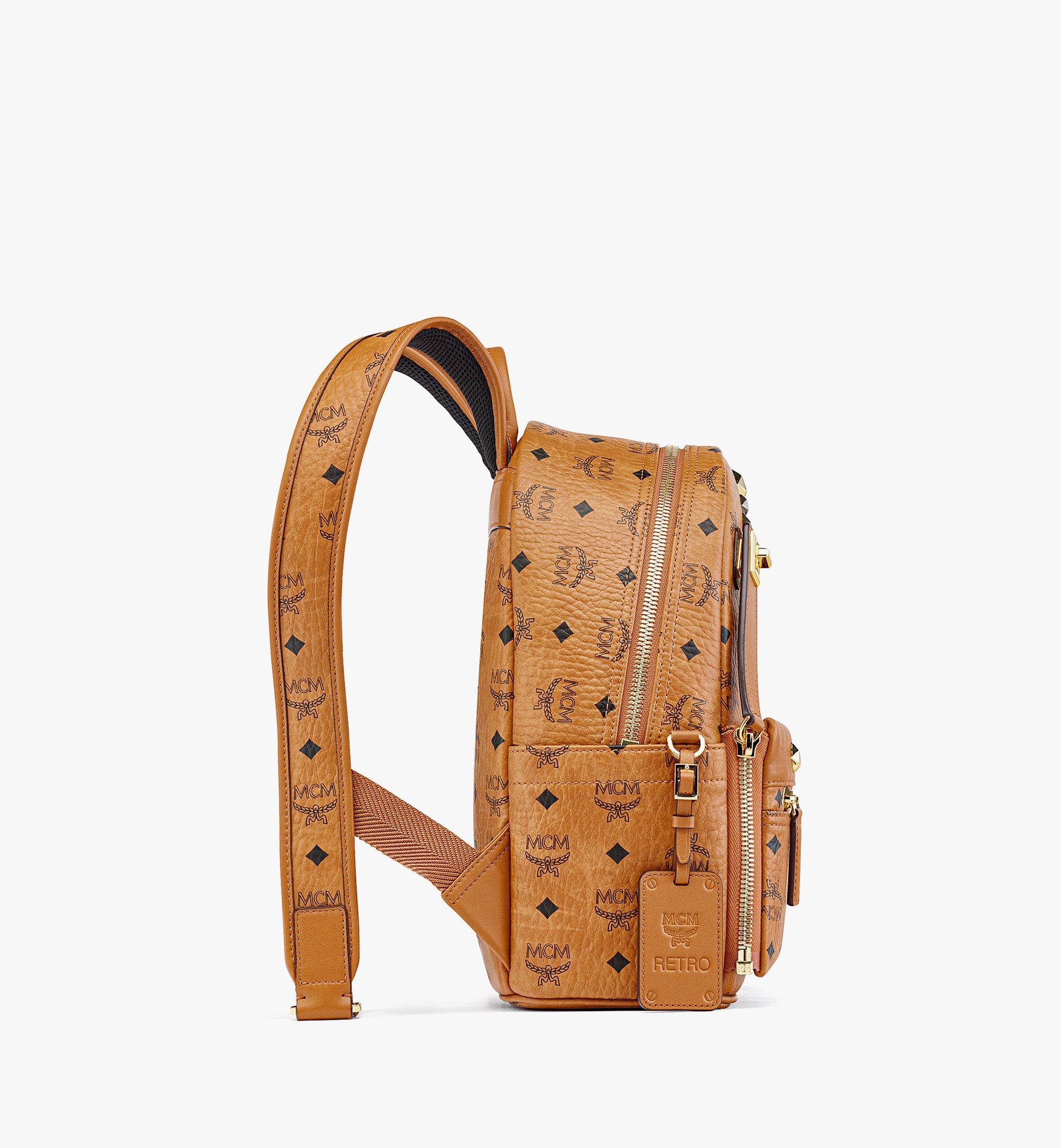 Small Retro M Studs Stark Backpack in Visetos Cognac