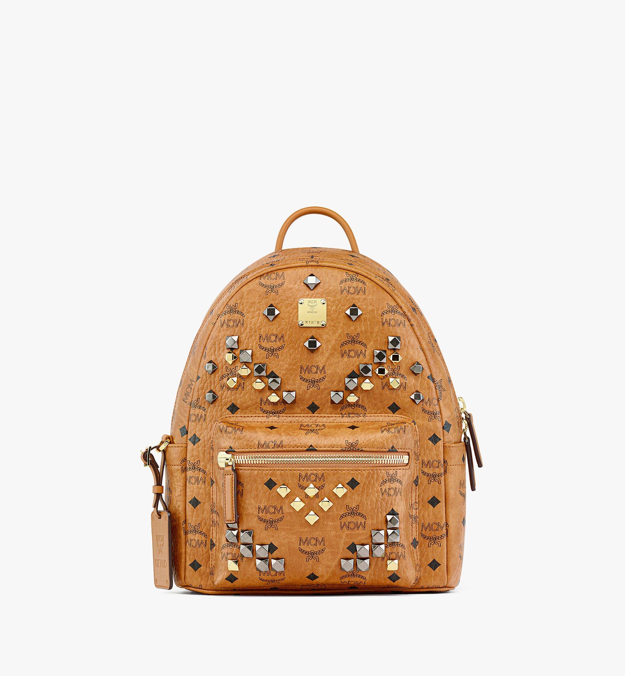 Small Retro M Studs Stark Backpack in Visetos Cognac