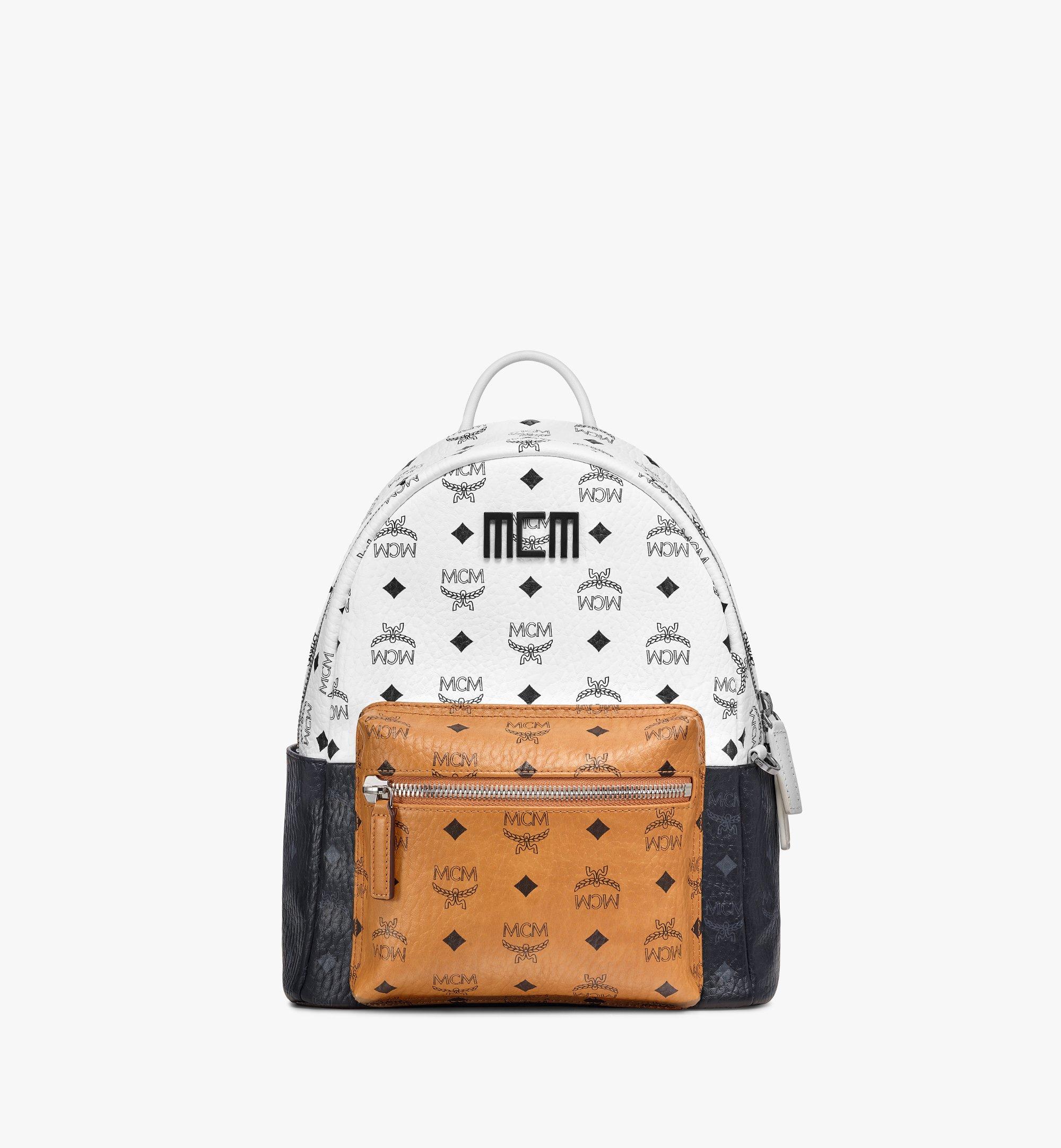 MCM Viva Red Stark Backpack w/White Logo Visetos 40 at FORZIERI