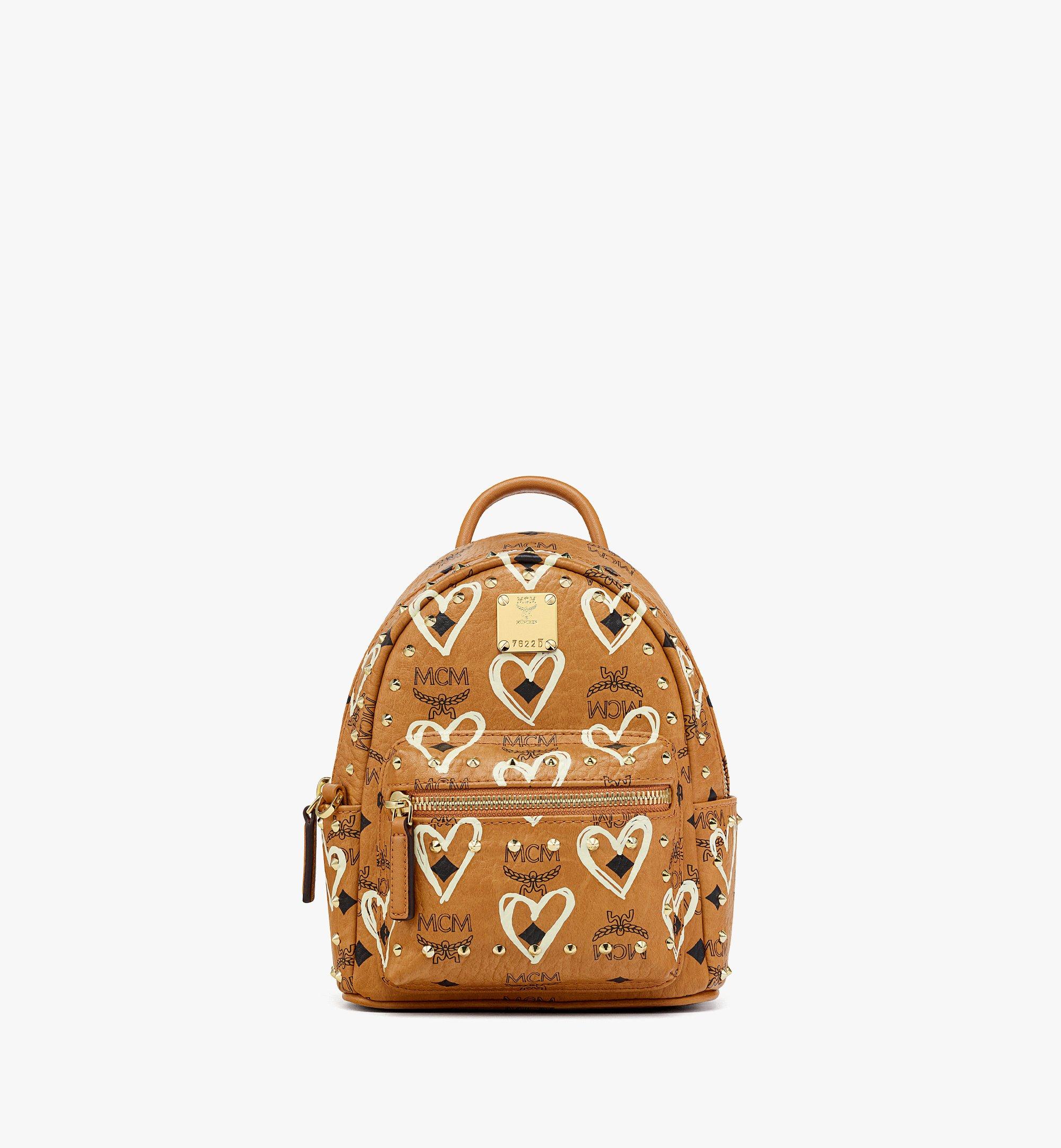 MCM Valentine’s Day Stark Bebe Boo Backpack in Studded Visetos Cognac MMKDAUP01CO001 ほかの角度から見る 1