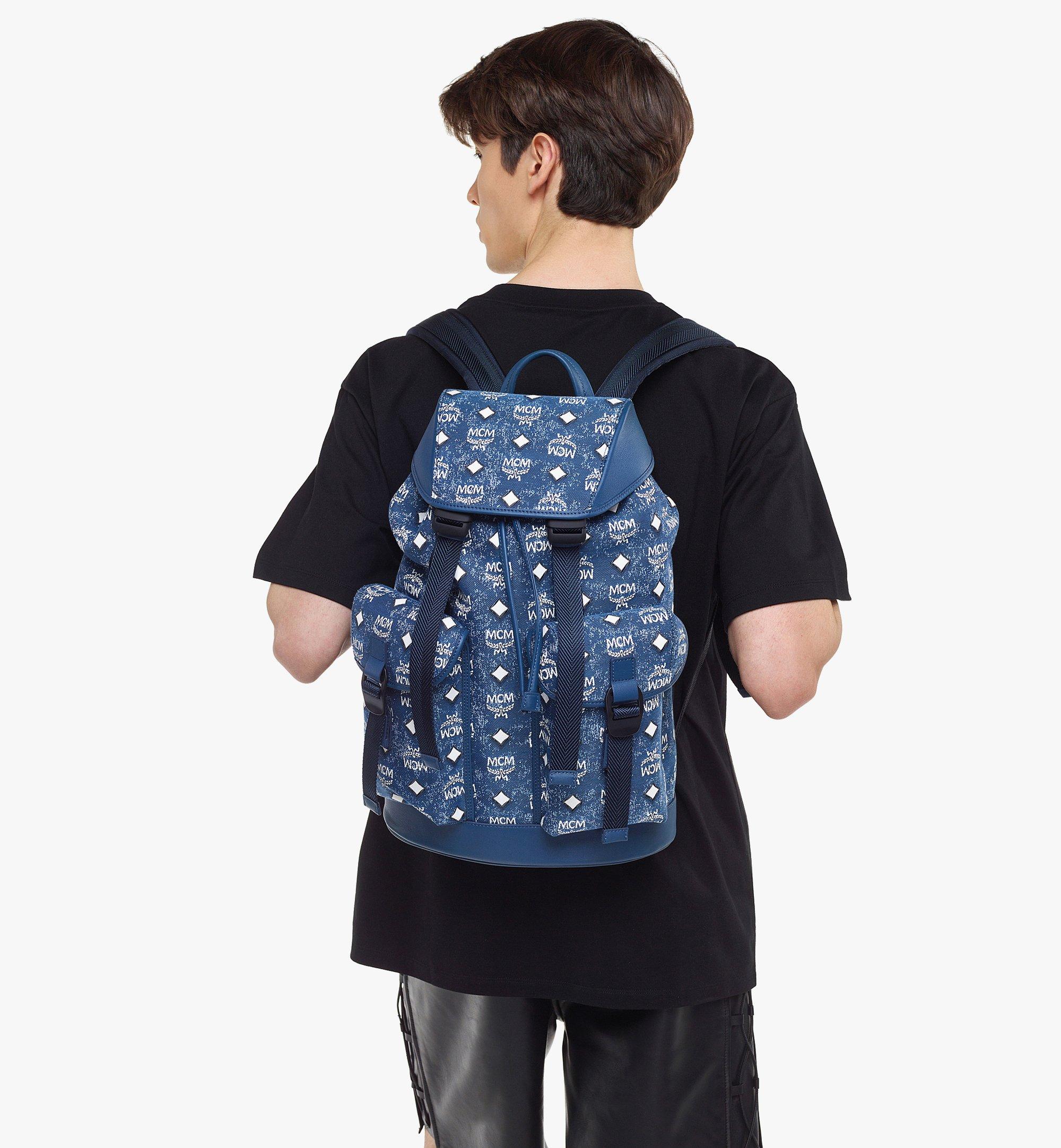 Mcm Medium Brandenburg Denim Backpack - Blue