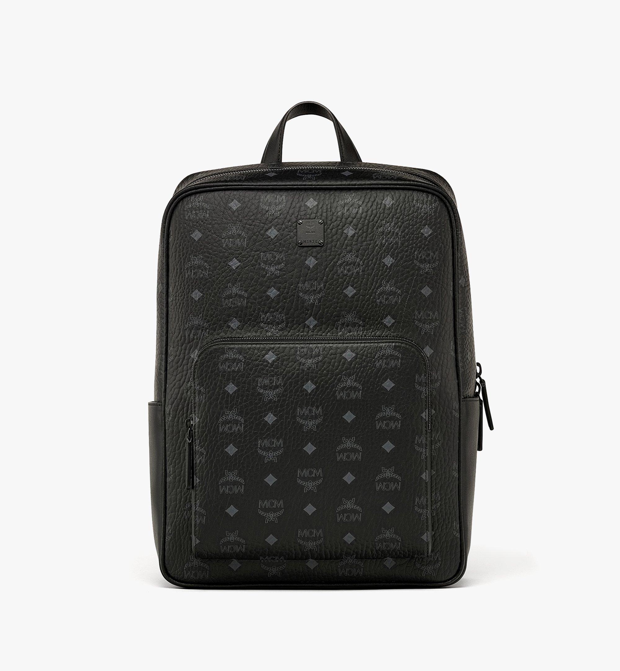 Mcm Aren Visetos Logo Monogram Medium Backpack - Black